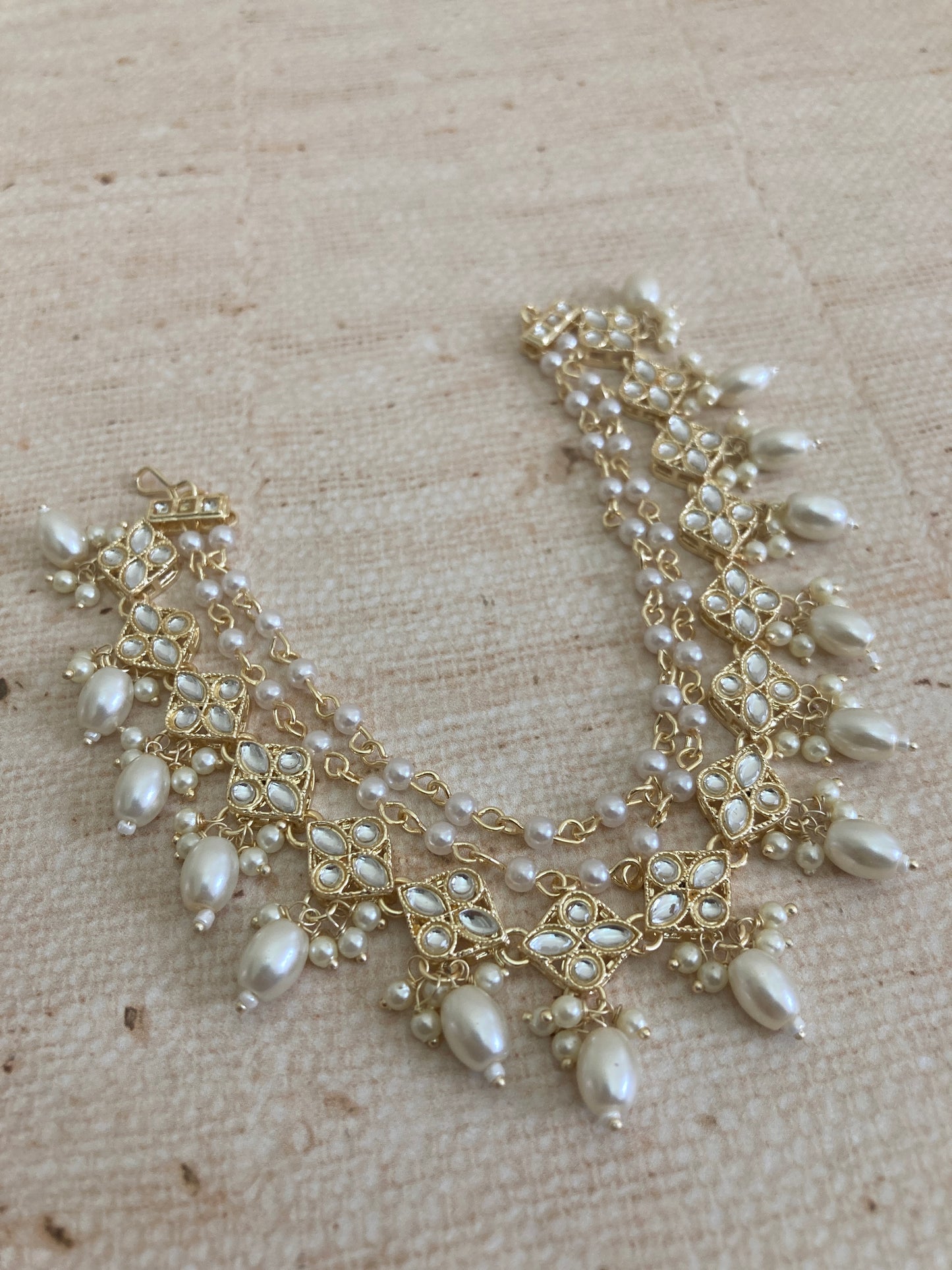 Kundan Gold Plated Pearl Ear Chains/Kaan Chain (ST974)