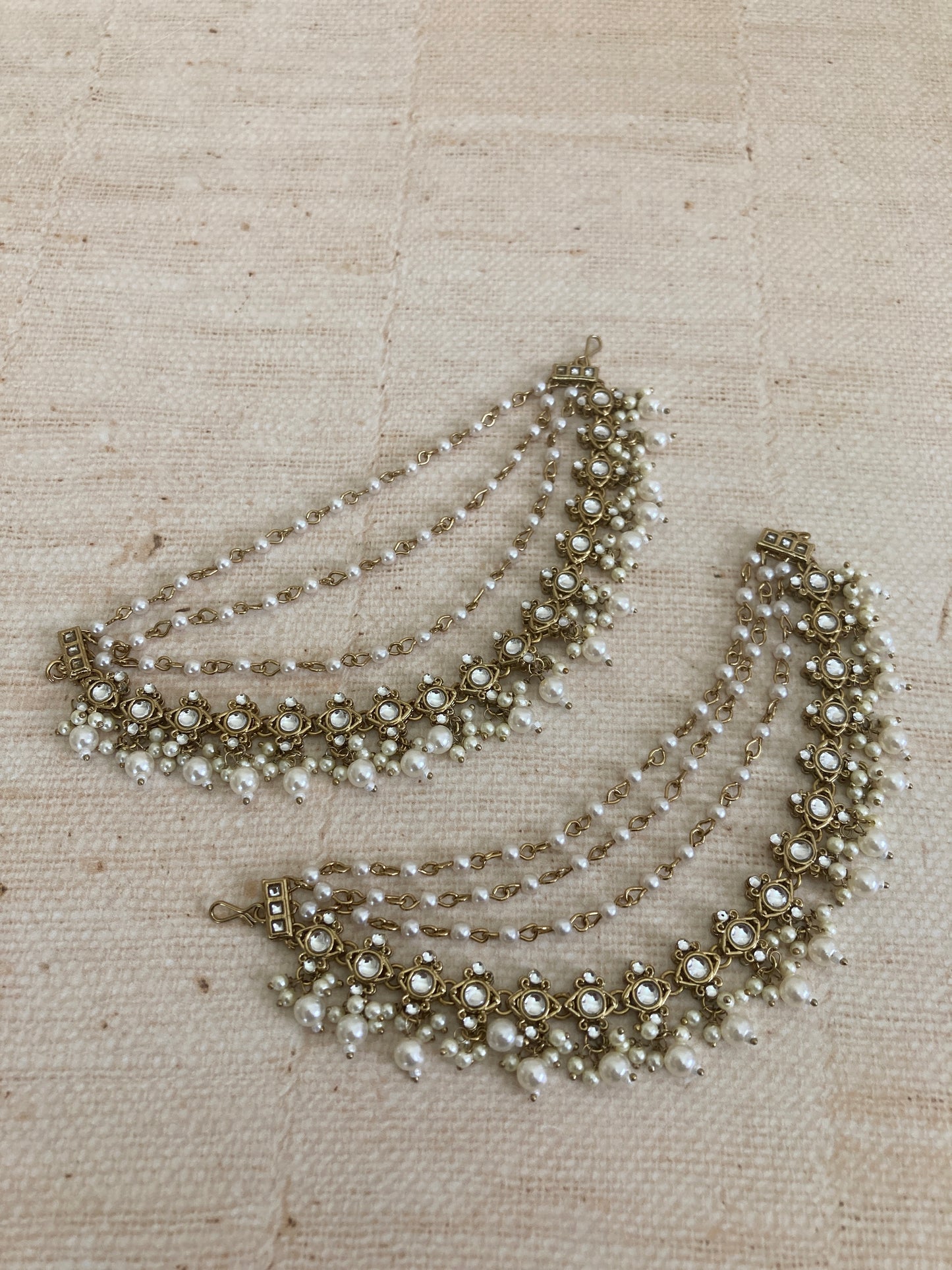 Antique Kundan Pearl Ear Chains/Kaan Chain (ST975)