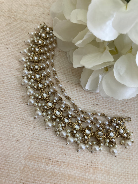 Antique Kundan Pearl Ear Chains/Kaan Chain (ST975)