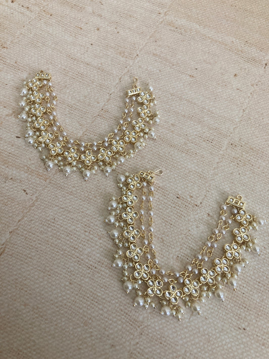 Kundan Gold Plated Pearl Ear Chains/Kaan Chain (ST957)