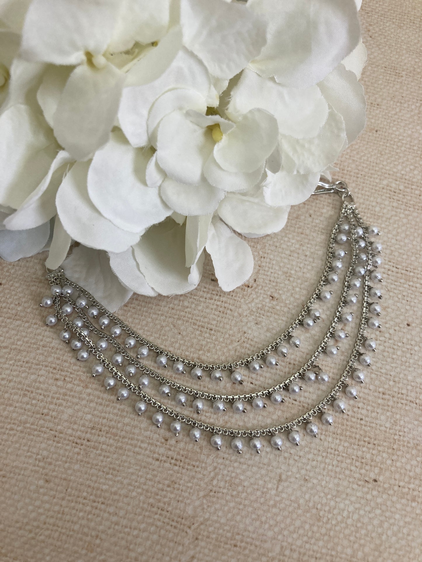 Silver Pearl Pearl Ear Chains/Kaan Chain (ST976)