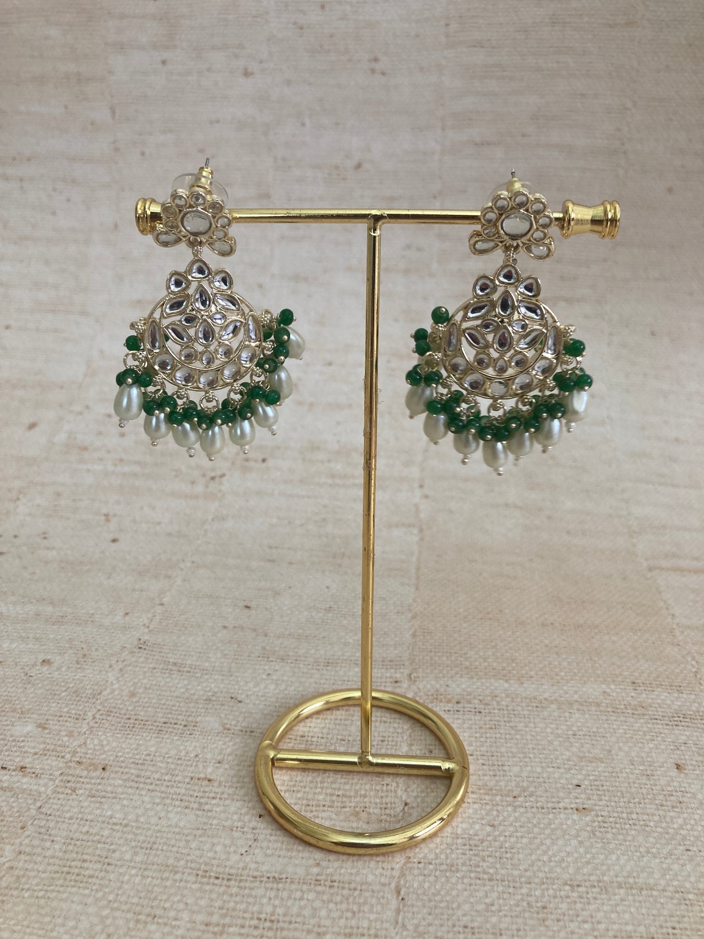 Noor Emerald Green Gold Plated Kundan Earrings And Tikka Set (ST979)
