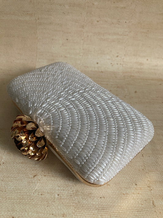 Adele (Rectangular Clutch) (White Pearl) (ST291)