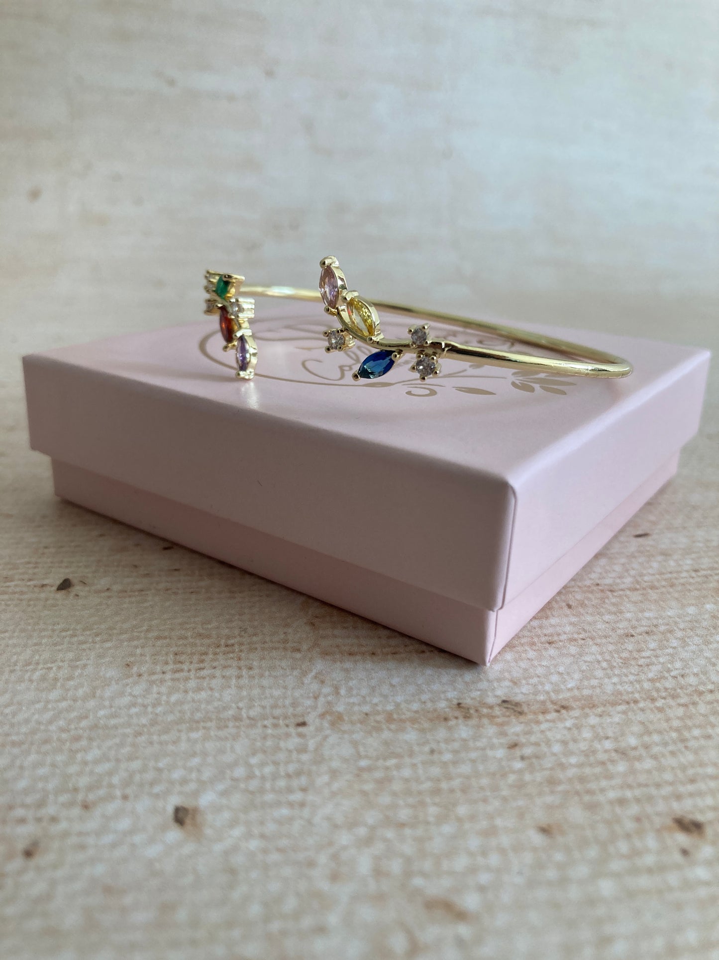 Multicoloured Gold Dainty Leaf Cuff Bangle (ST876)