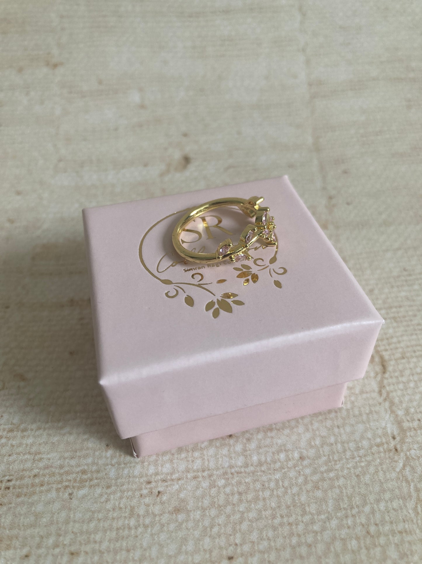 Adjustable Pink 14K Gold Plated Vine Leaf Ring (ST987)
