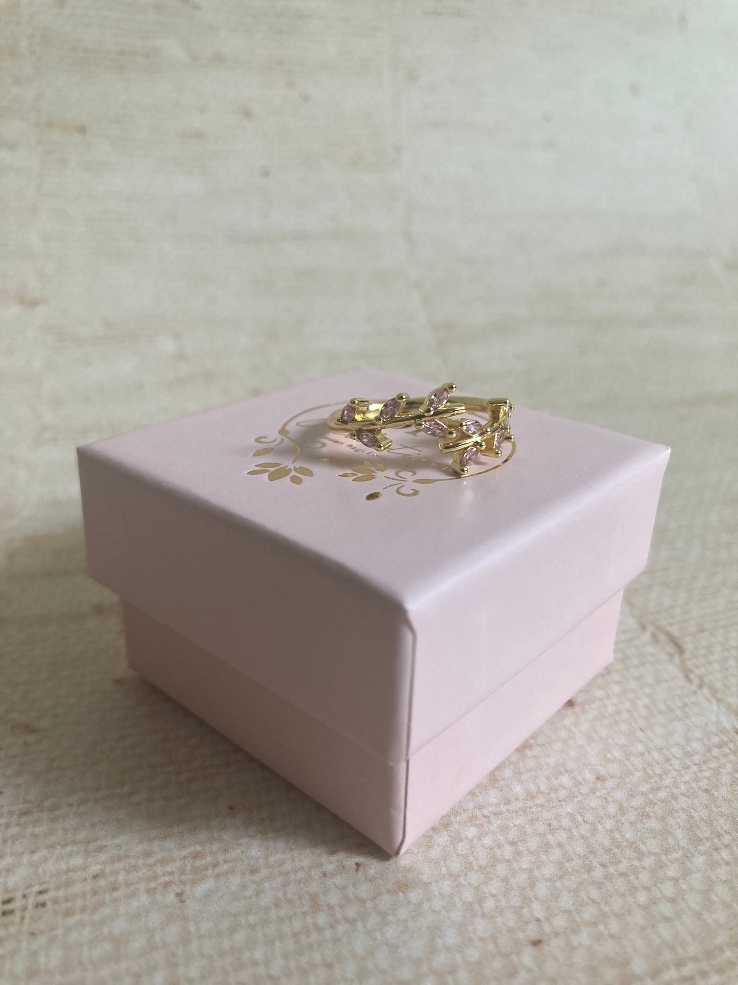 Adjustable Pink 14K Gold Plated Vine Leaf Ring (ST987)