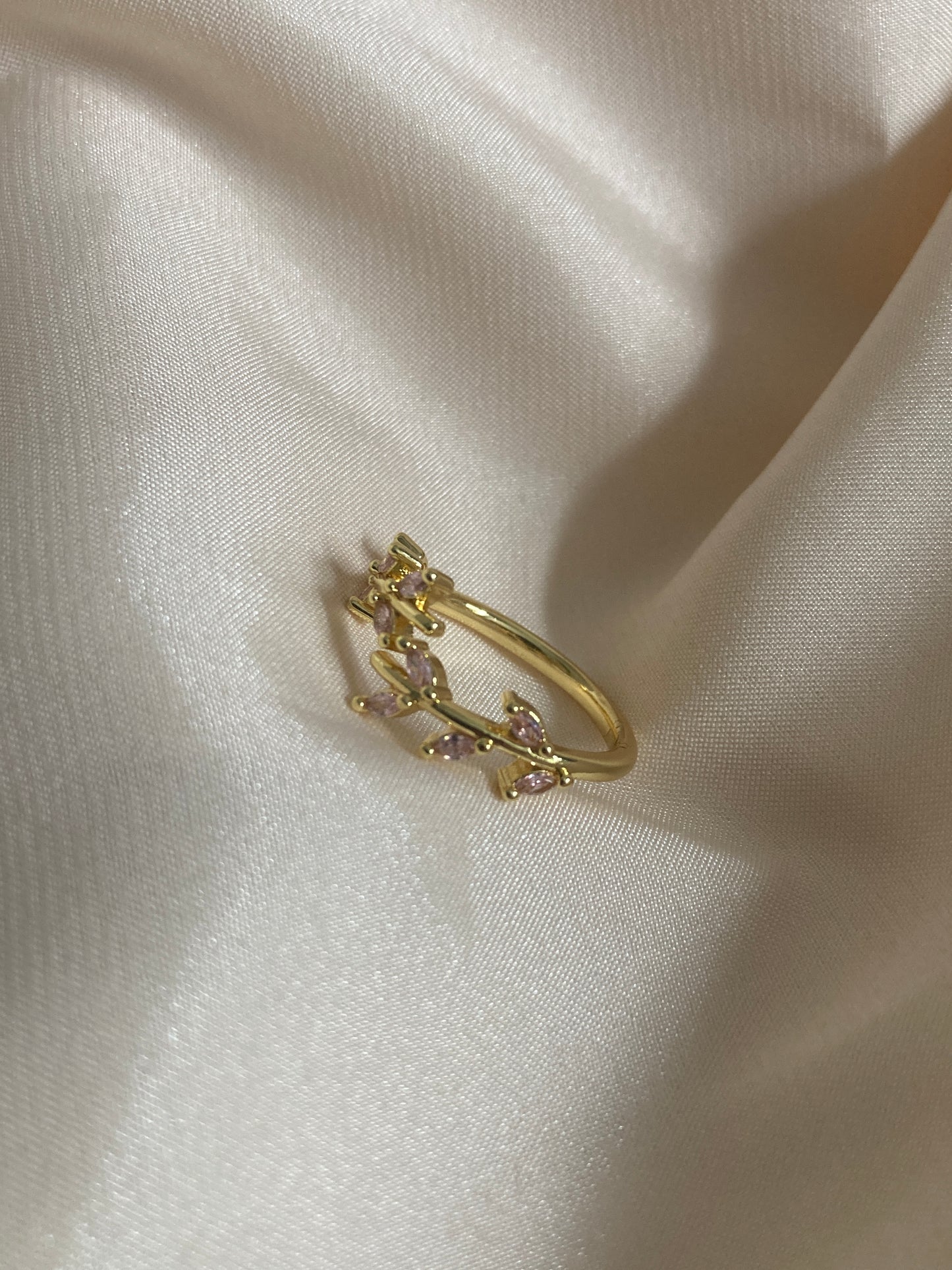 Adjustable Pink 14K Gold Plated Vine Leaf Ring (ST987)