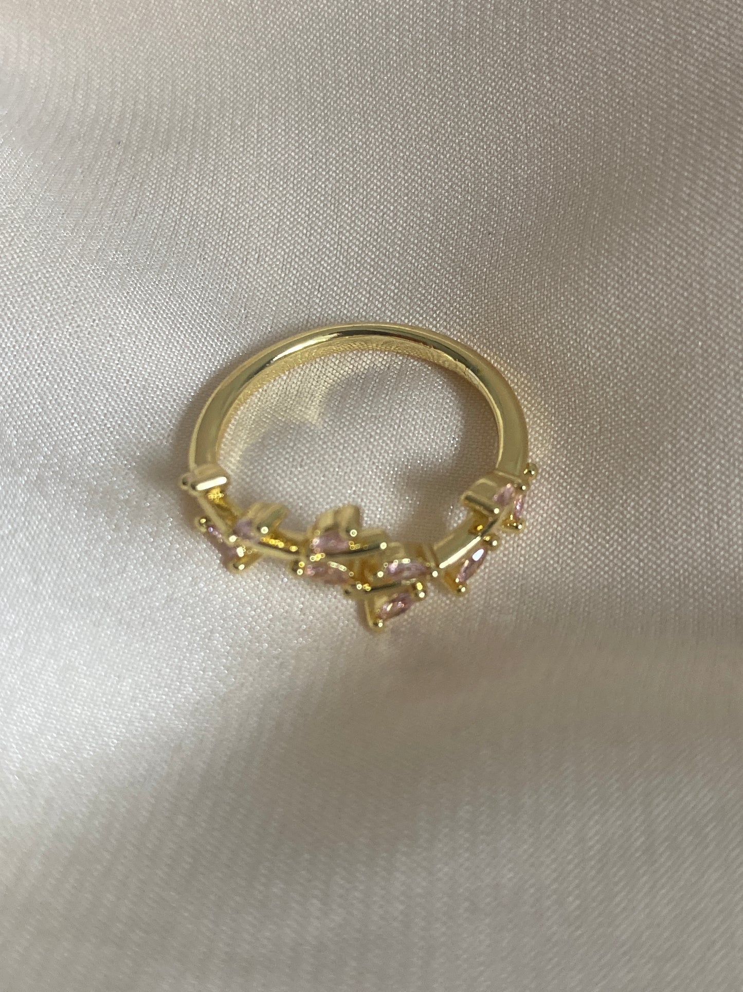 Adjustable Pink 14K Gold Plated Vine Leaf Ring (ST987)
