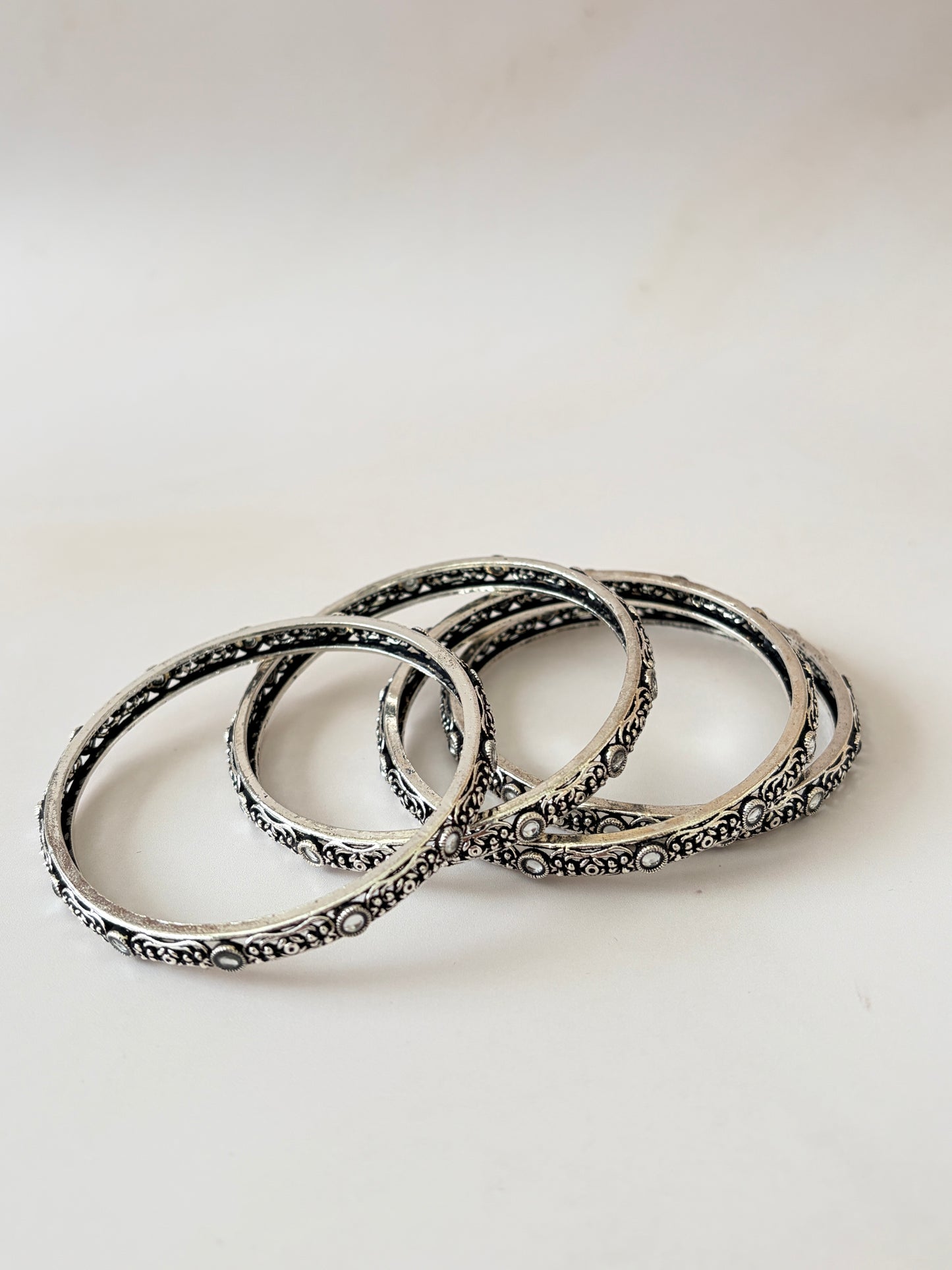 Set Of 4 Oxidised Silver Indian Bangles 2.8 (ST1218)