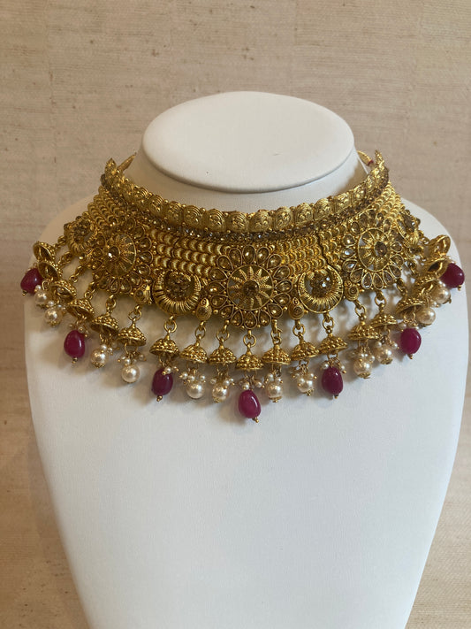 Chandni Antique Gold Plated Beaded Necklace Set (ST226)