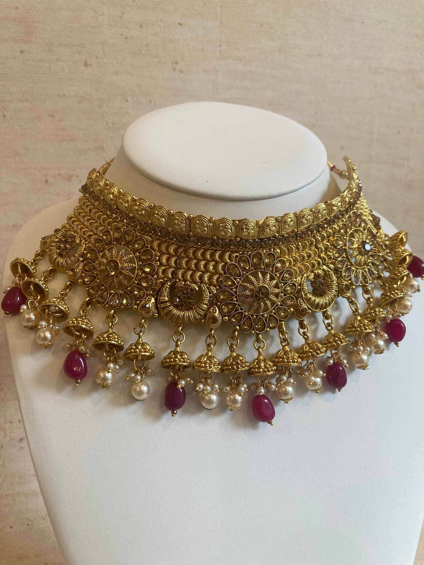 Chandni Antique Gold Plated Beaded Necklace Set (ST226)