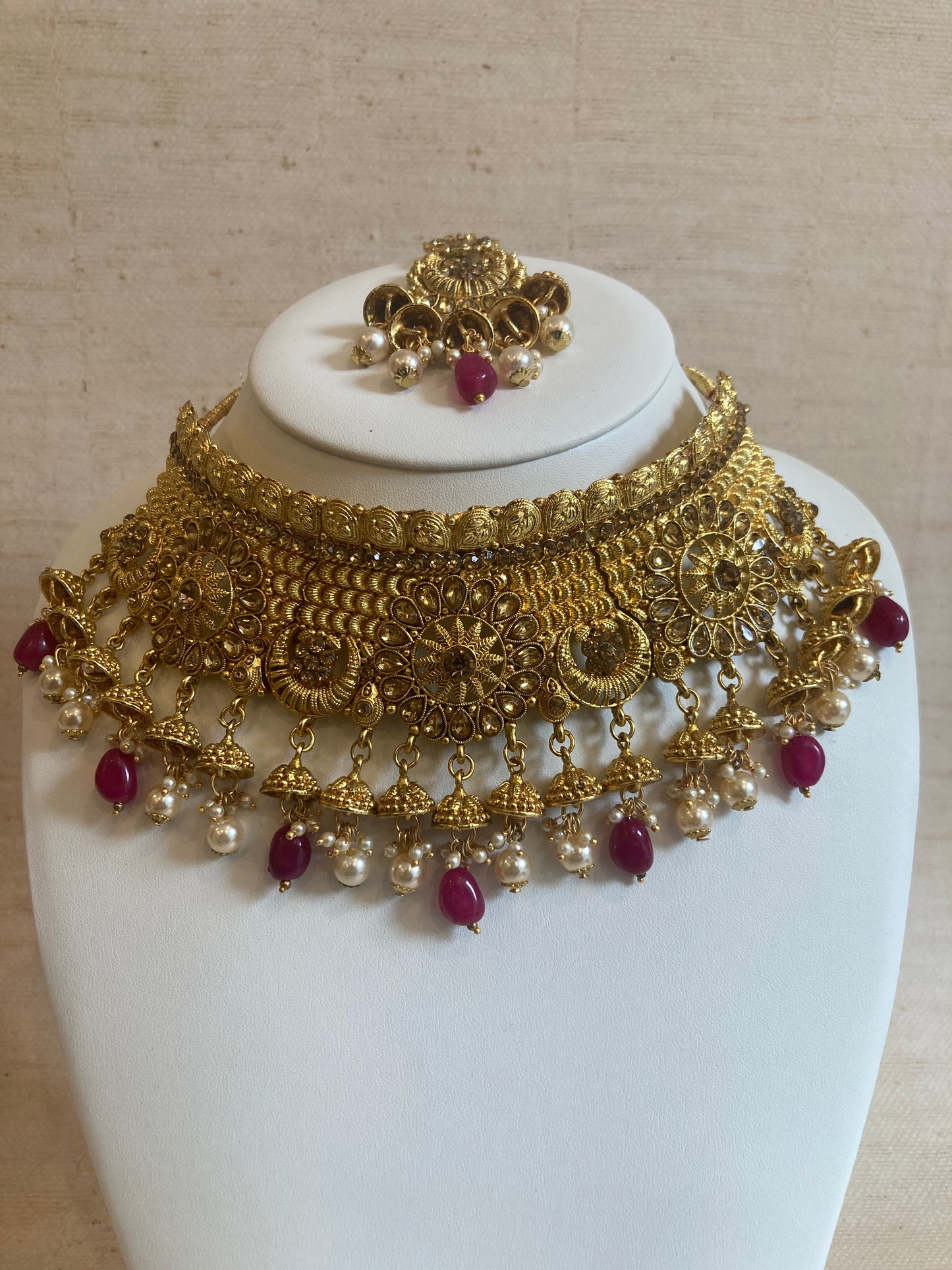 Chandni Antique Gold Plated Beaded Necklace Set (ST226)