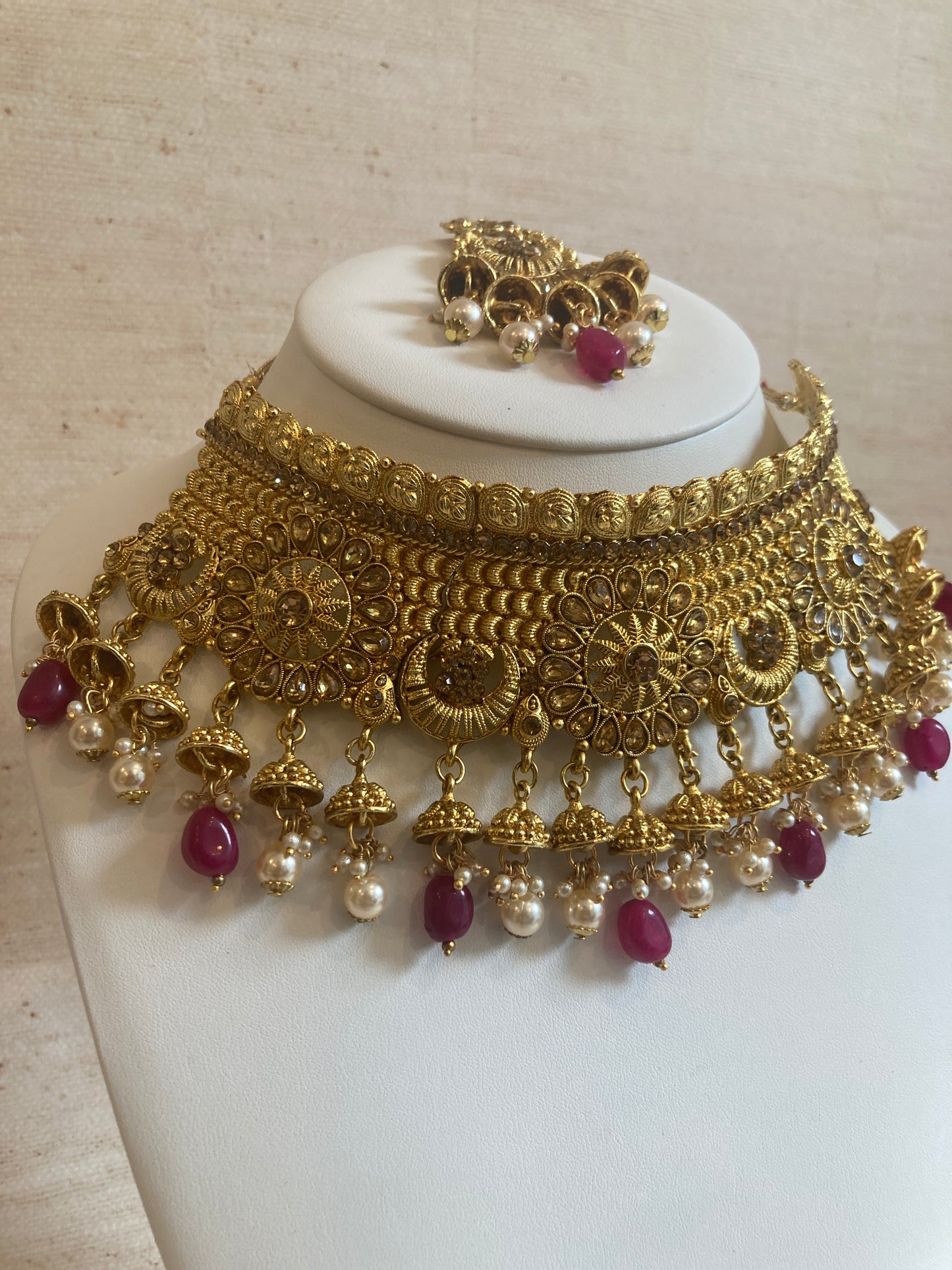 Chandni Antique Gold Plated Beaded Necklace Set (ST226)