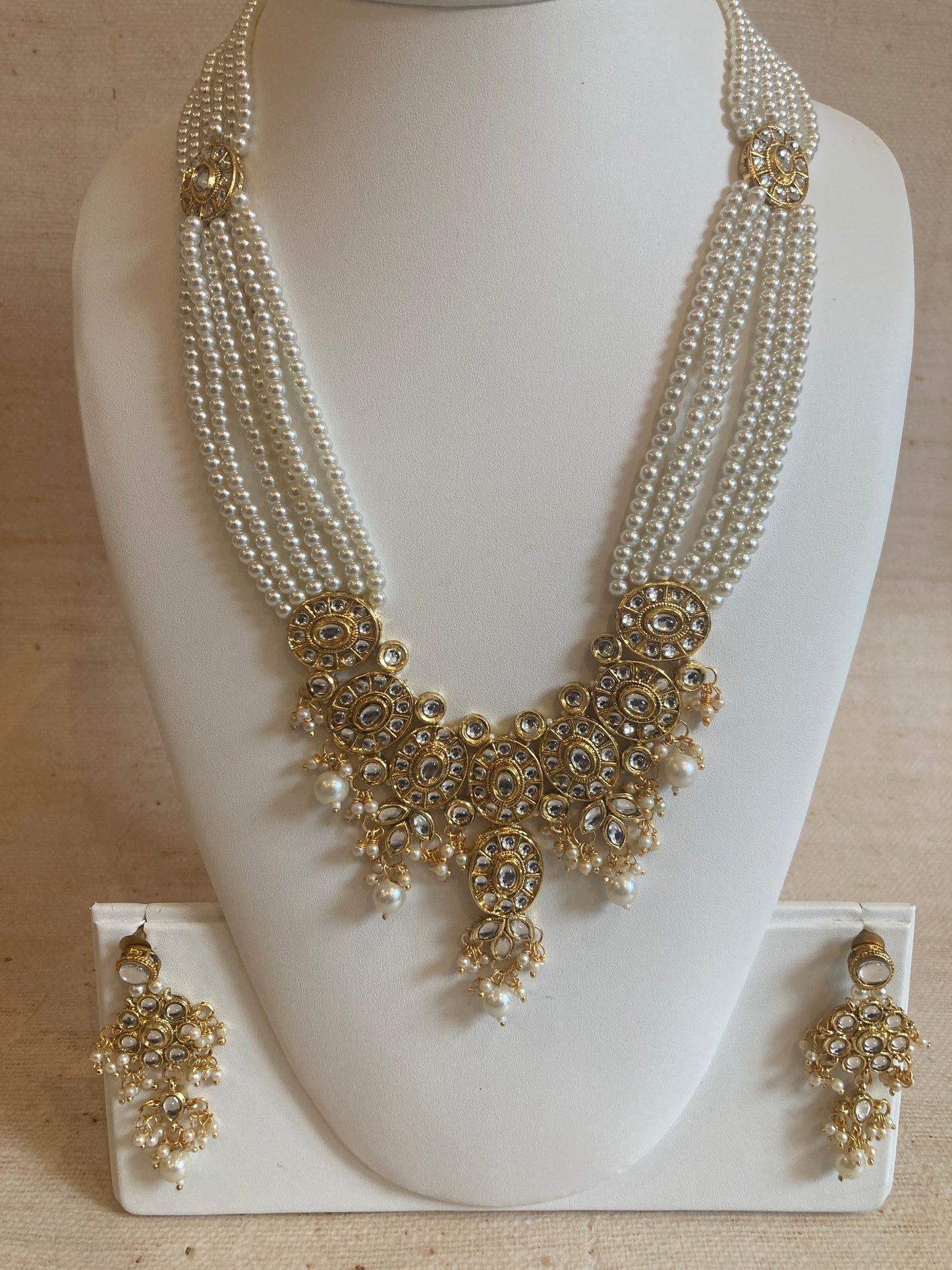 Anchal Long Necklace Kundan And Pearl Set (ST224)