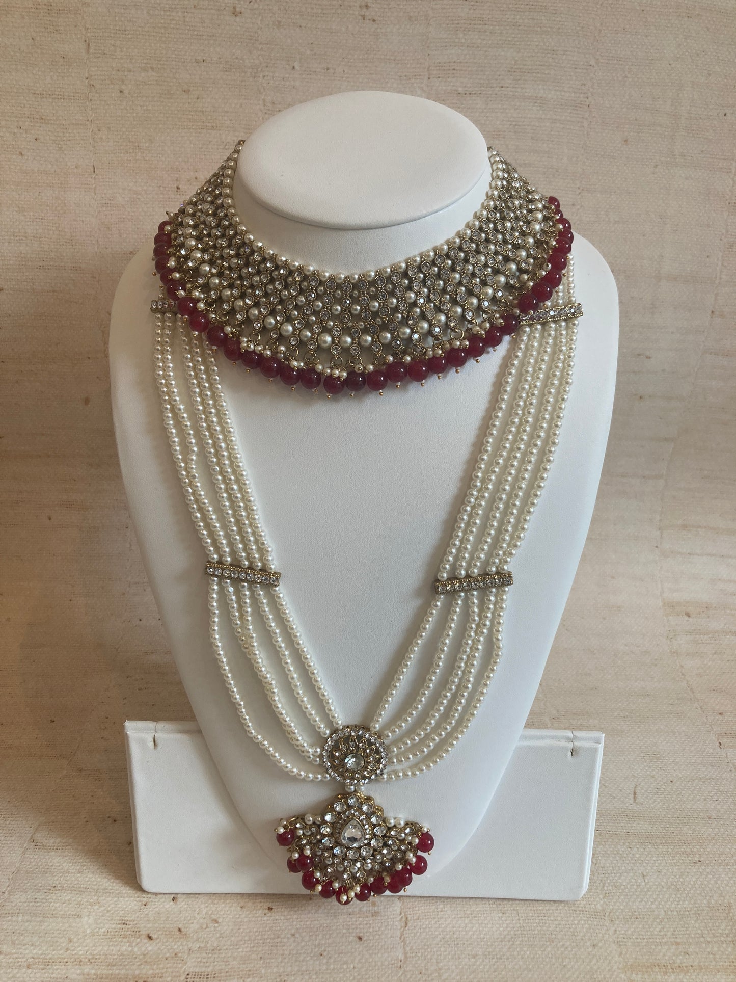 Riyasat Meenakari Kundan Pearl Set (ST128) (Silver Maroon)