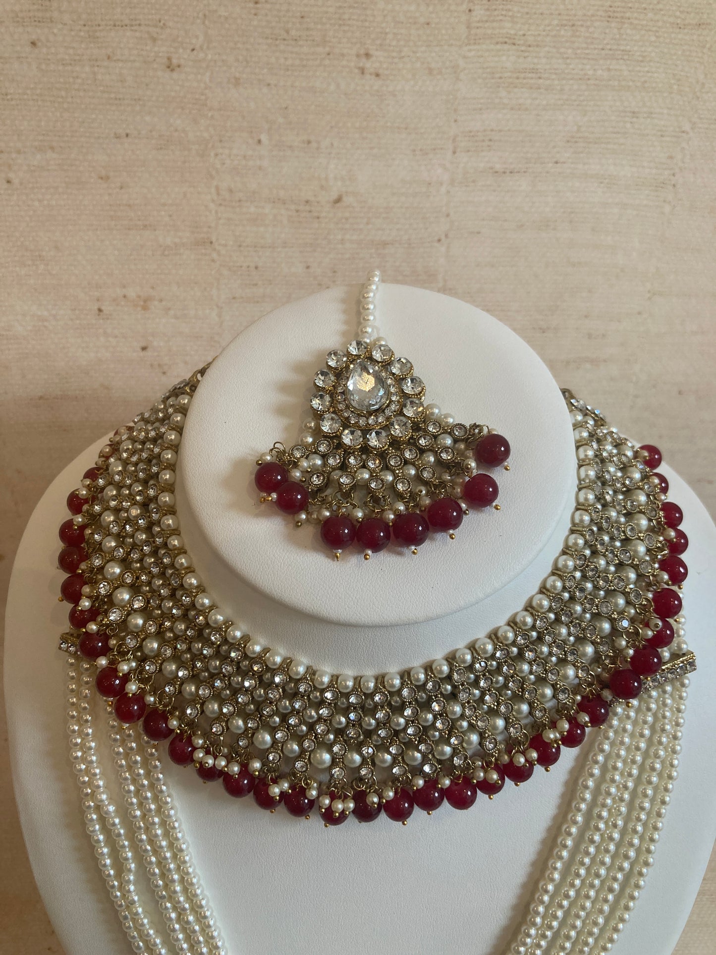 Riyasat Meenakari Kundan Pearl Set (ST128) (Silver Maroon)