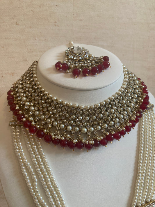 Riyasat Meenakari Kundan Pearl Set (ST128) (Silver Maroon)