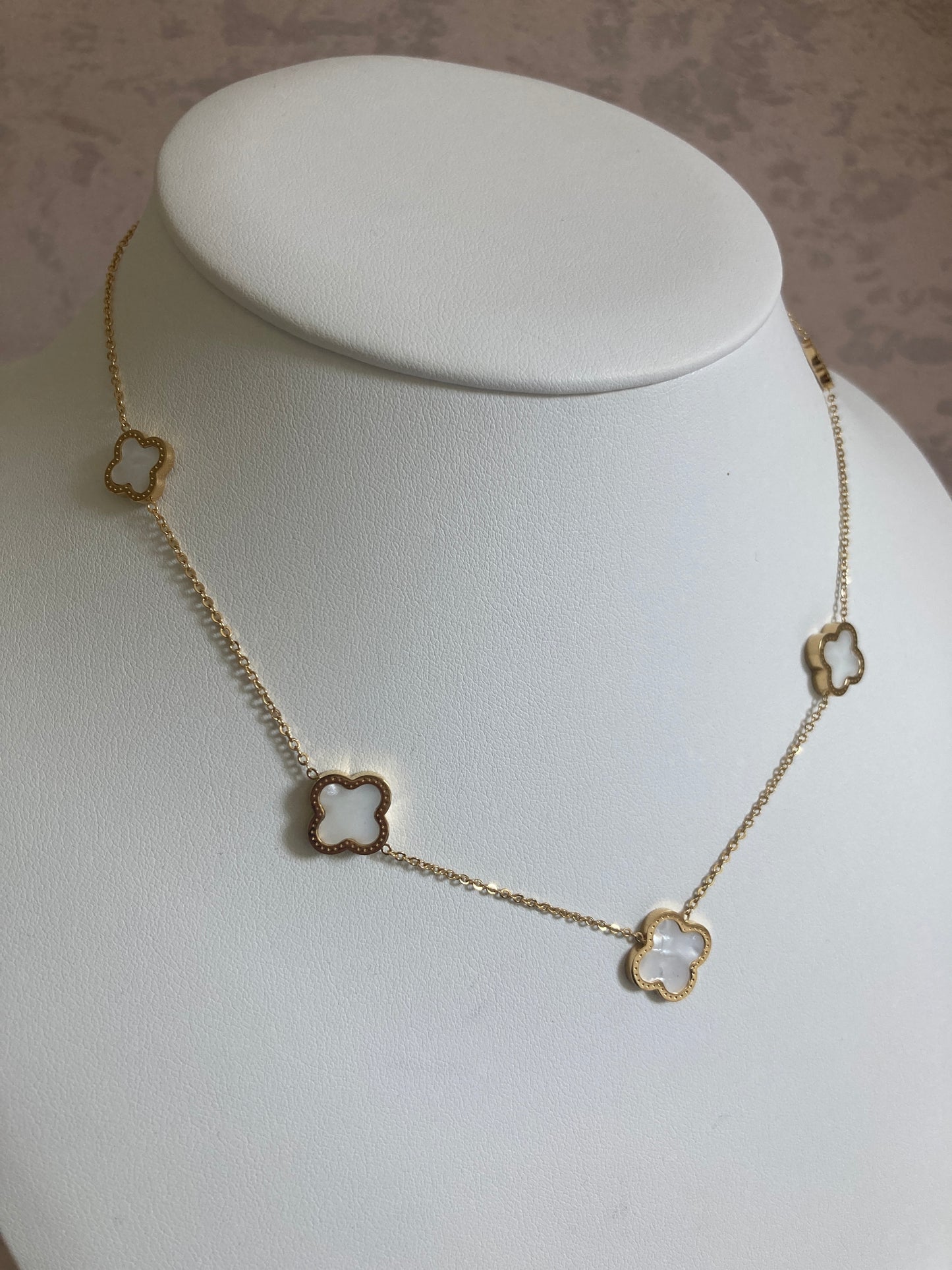 Gold White Leaf Necklace
