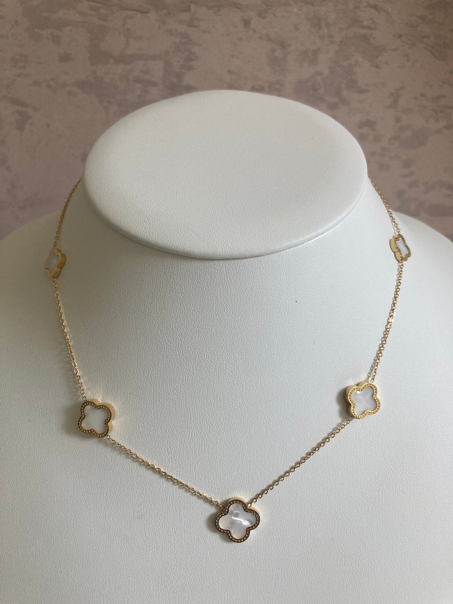 Gold White Leaf Necklace