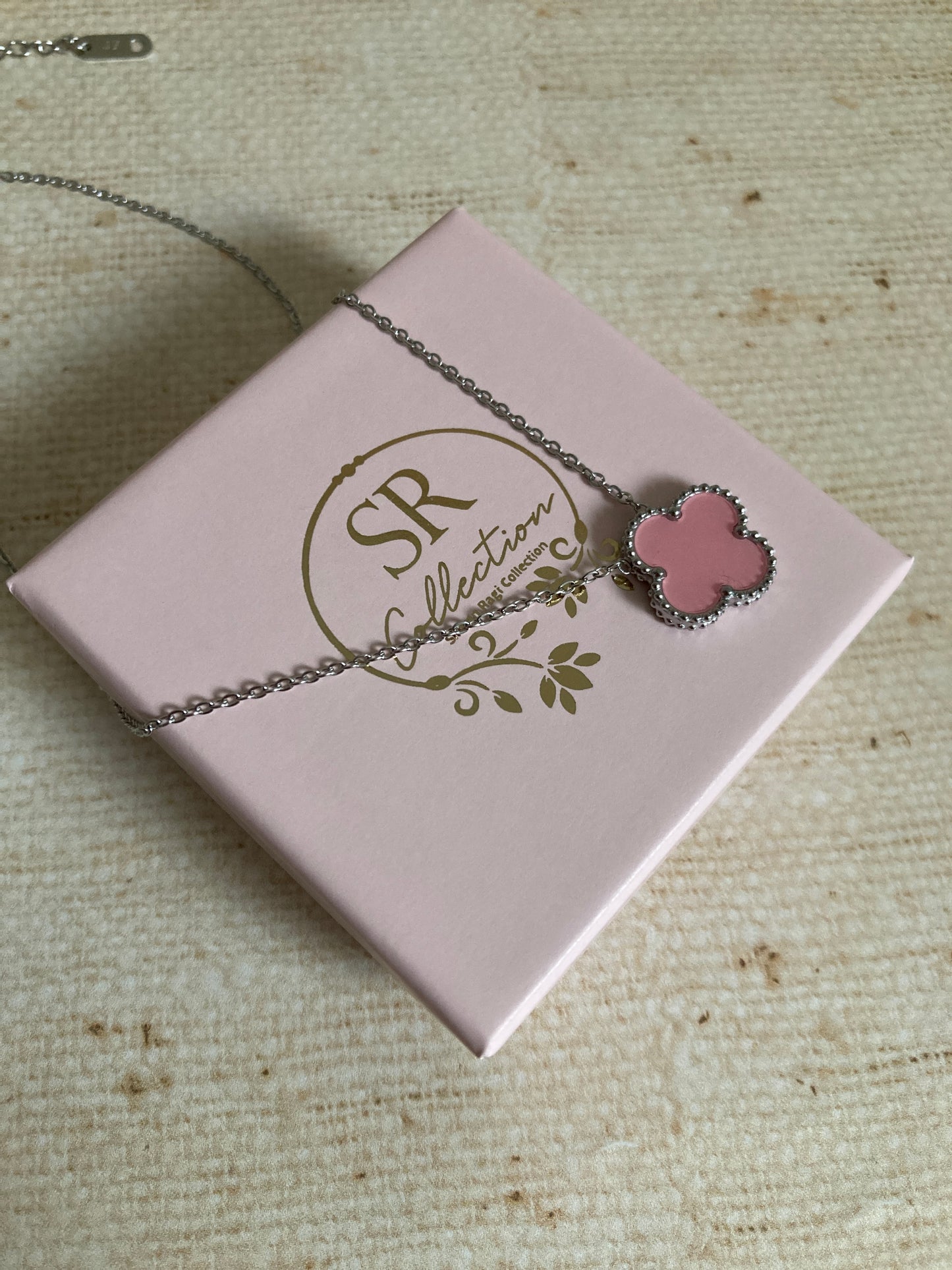 Pink Single Clover Silver Necklace (ST919)