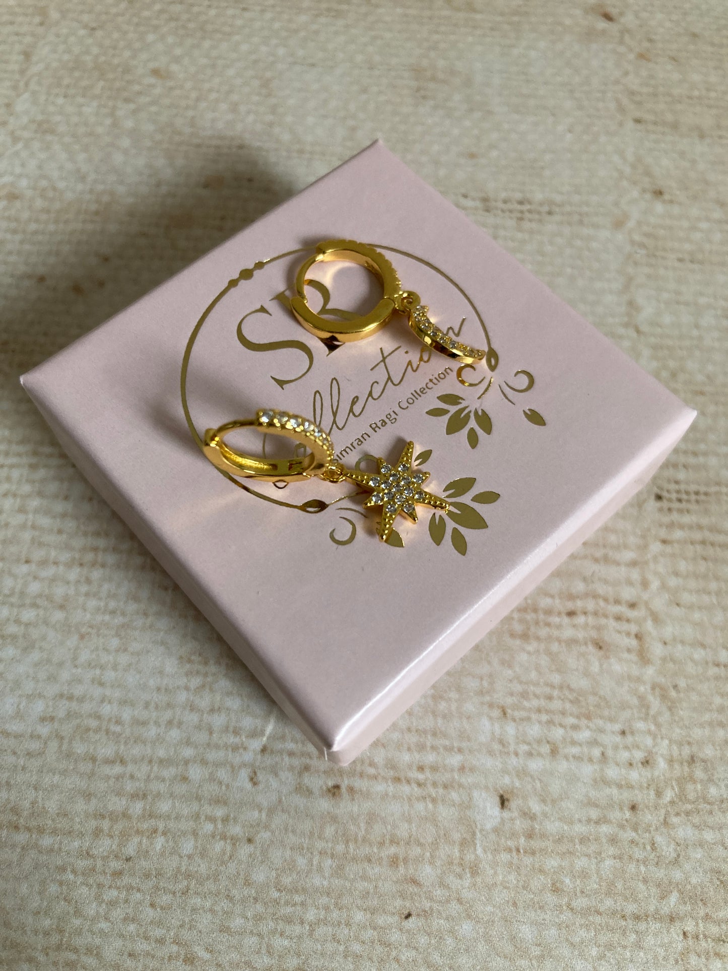 Gold Moon and Star Hoop Earrings (ST994)