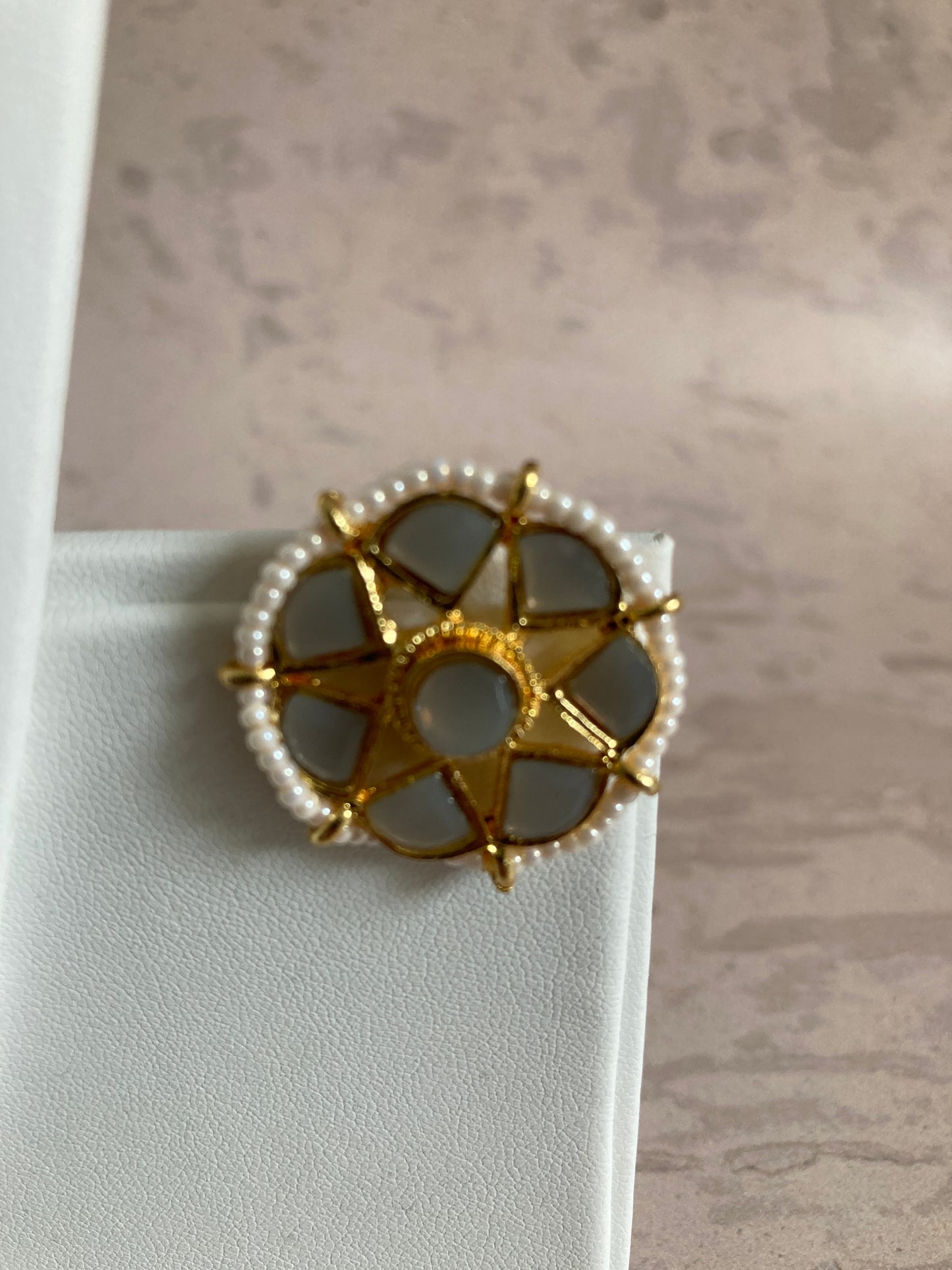 Madhu Gold Plated Kundan Stone & Pearl Necklace Set (Grey) (ST791)