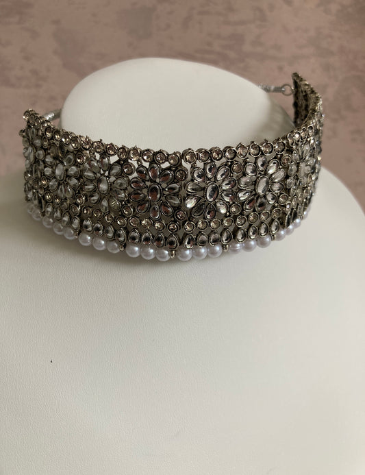 Kaushal Oxidised Silver Plated Kundan And Pearl Set (ST230)