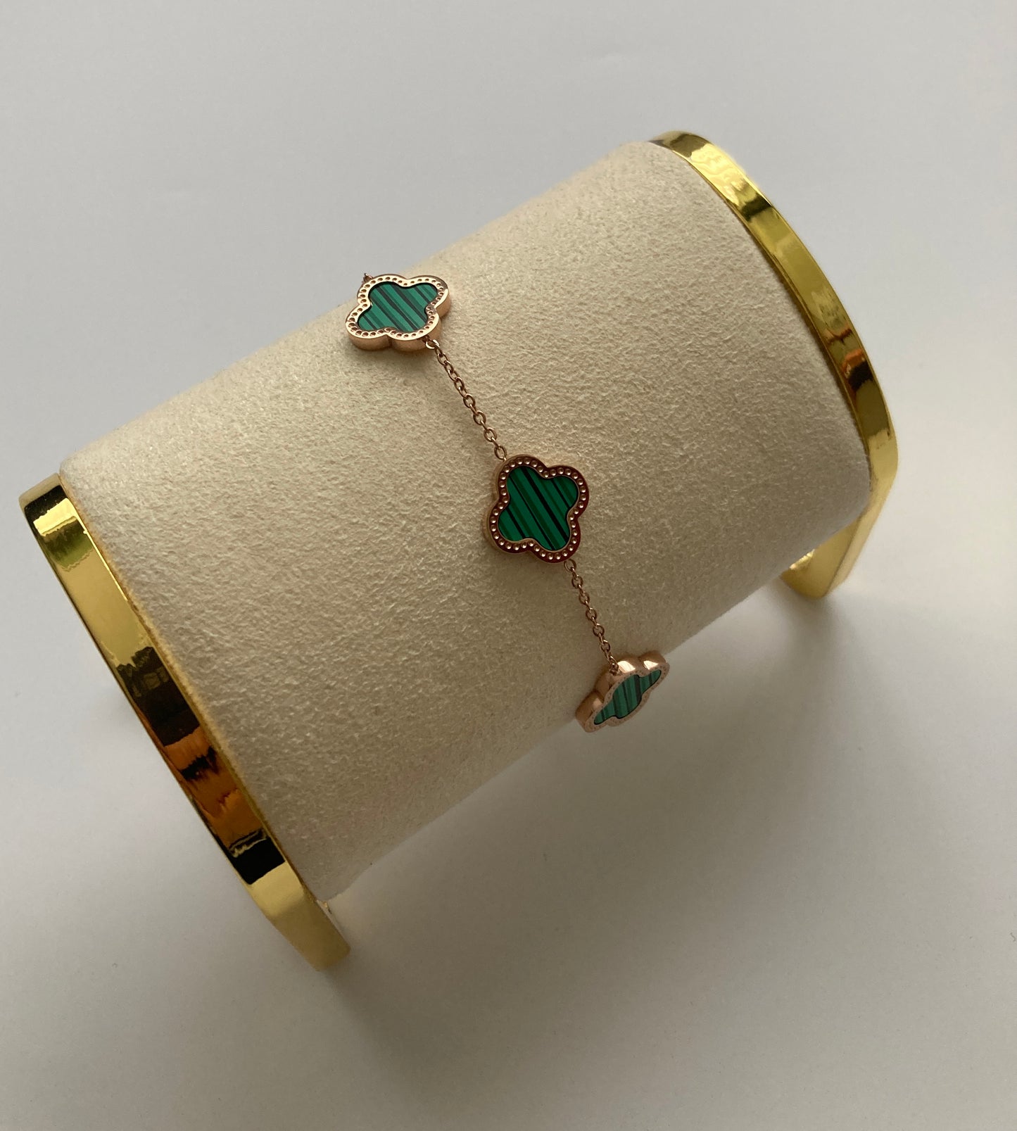 Adina Clover Bracelet (ST374) (Rose Gold Emerald)