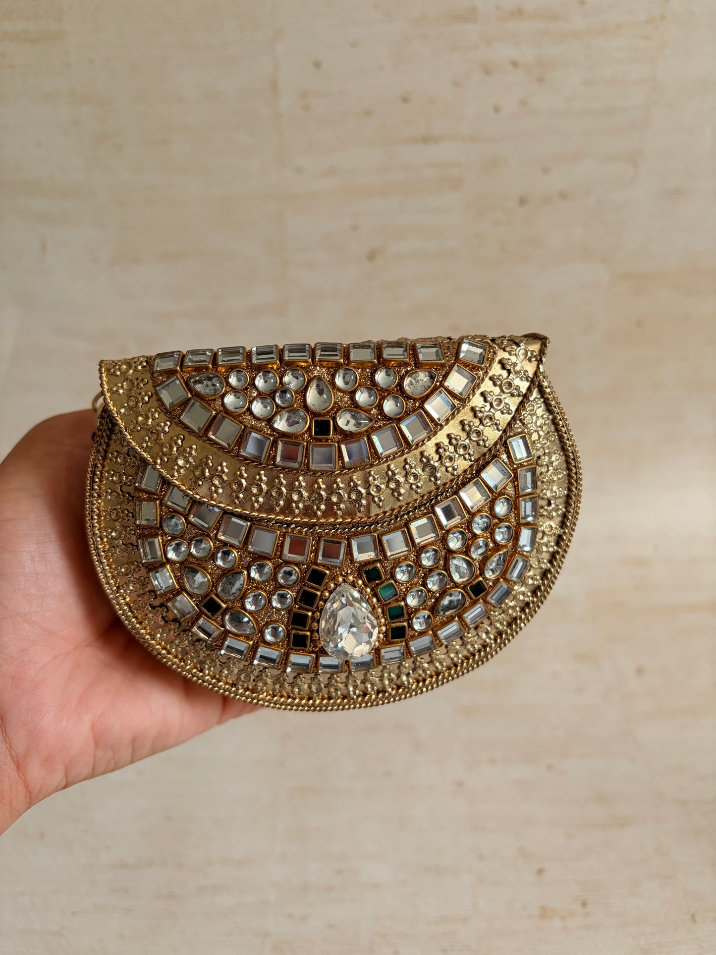 Janat Mini Brass Metal Kundan Clutch (ST1231)