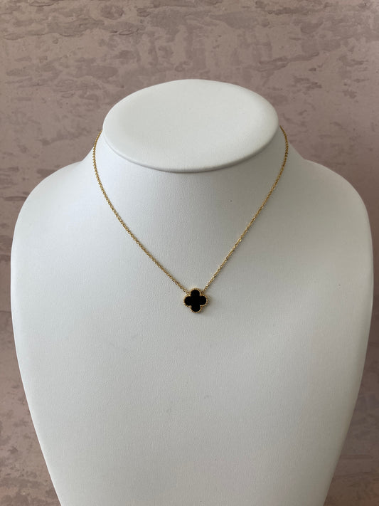 Black Single Clover Gold Plated Necklace (ST797)