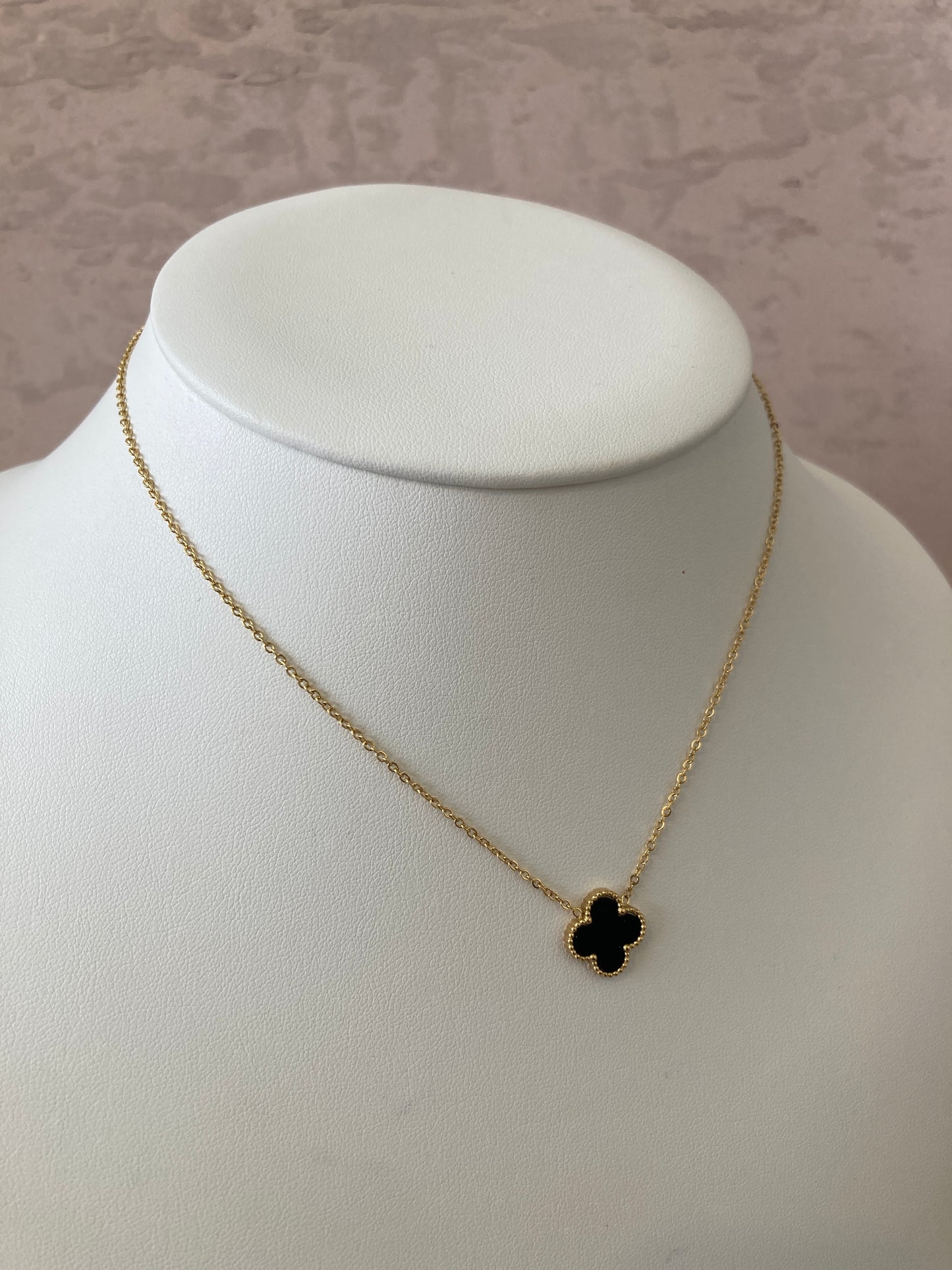 Black Single Clover Gold Plated Necklace (ST797)