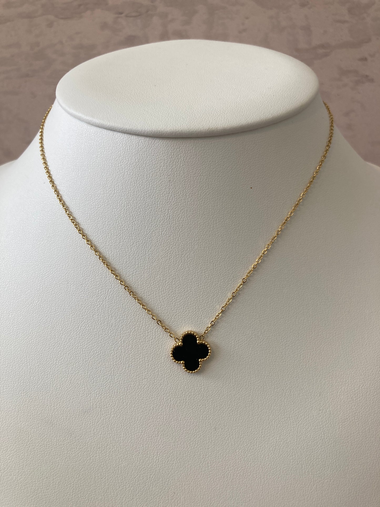 Black Single Clover Gold Plated Necklace (ST797)