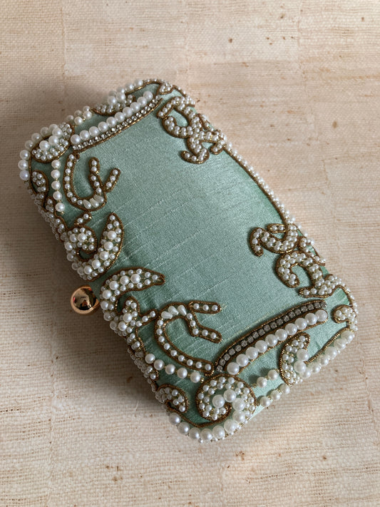 Maria Mint Green Rectangular Clutch (ST903) (Gold)