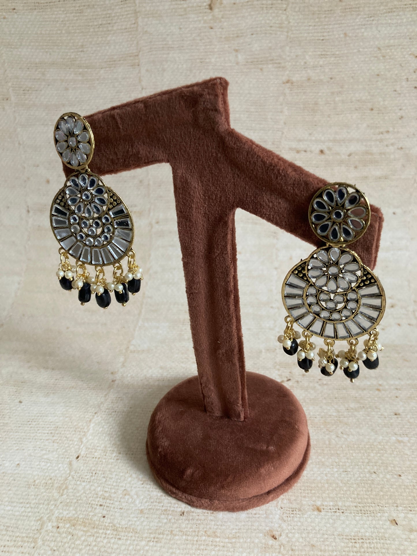 Lalita Oxidised Mirror Dangle Earrings (Black) (ST1006)