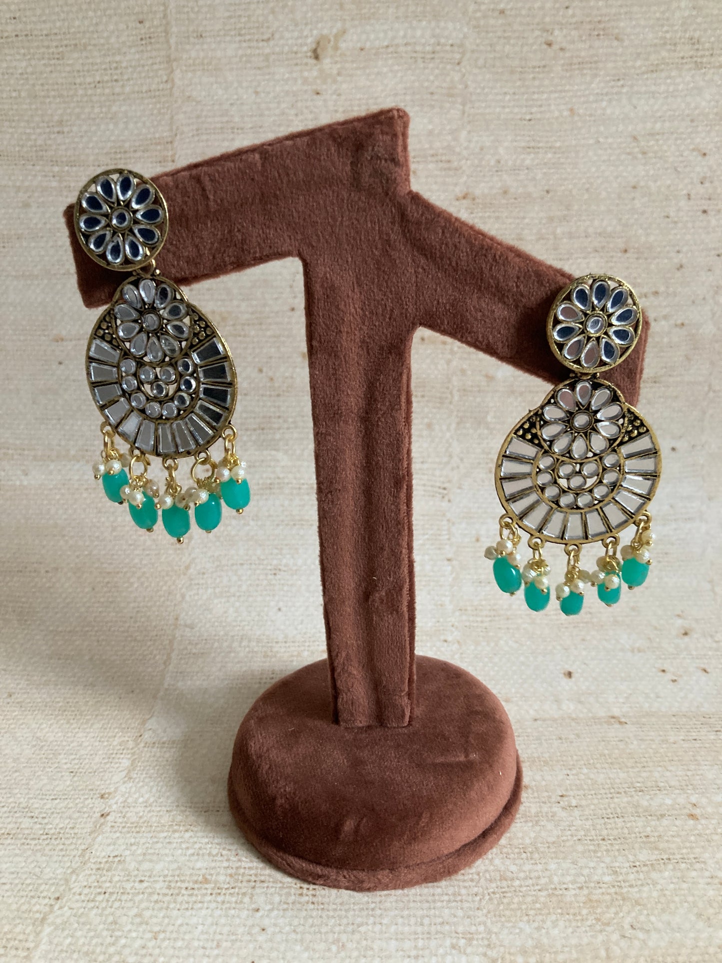 Lalita Oxidised Mirror Dangle Earrings (Green) (ST1006)