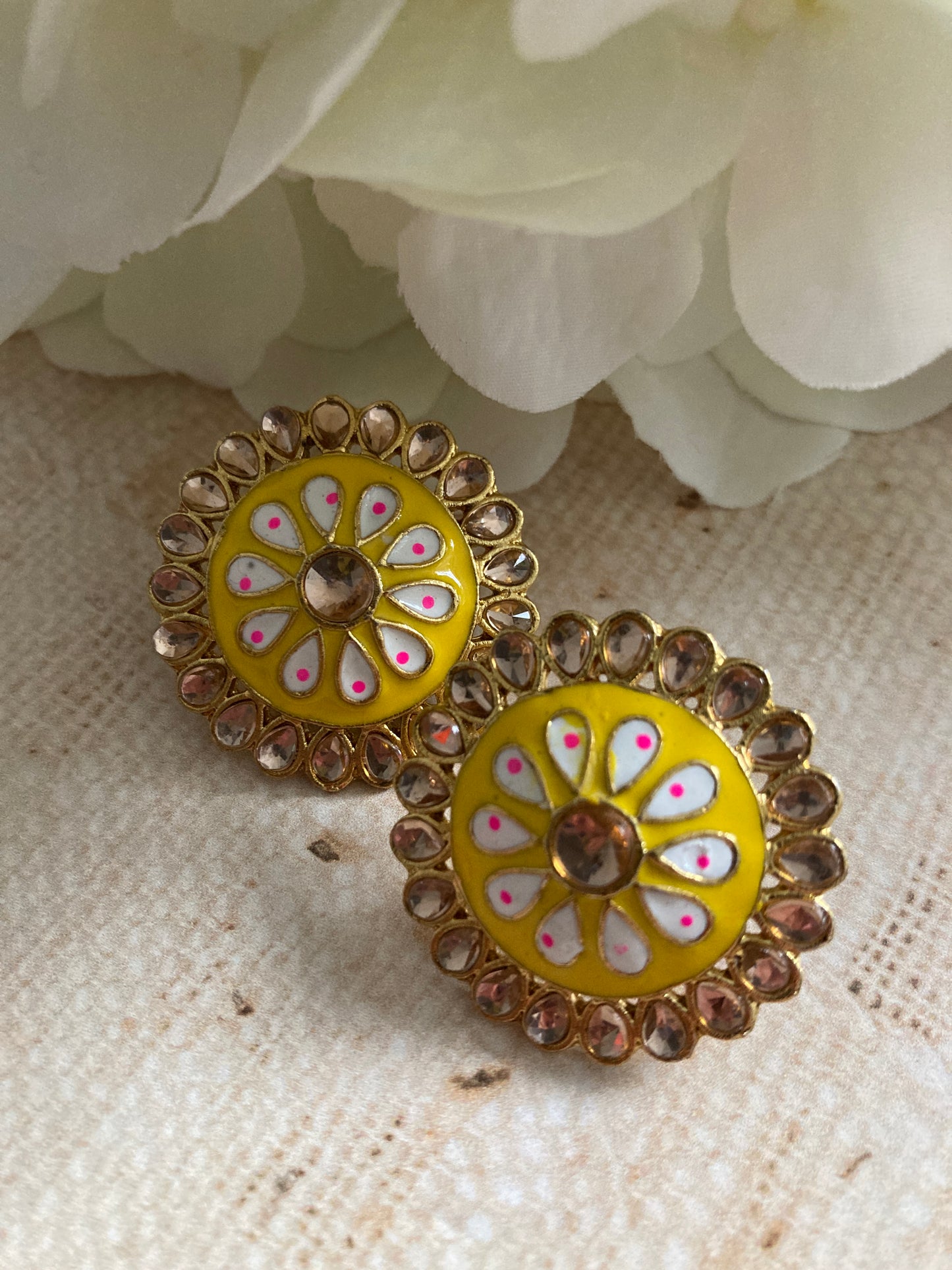 Pari Meenakari Stud Earrings (Yellow) (ST1007)