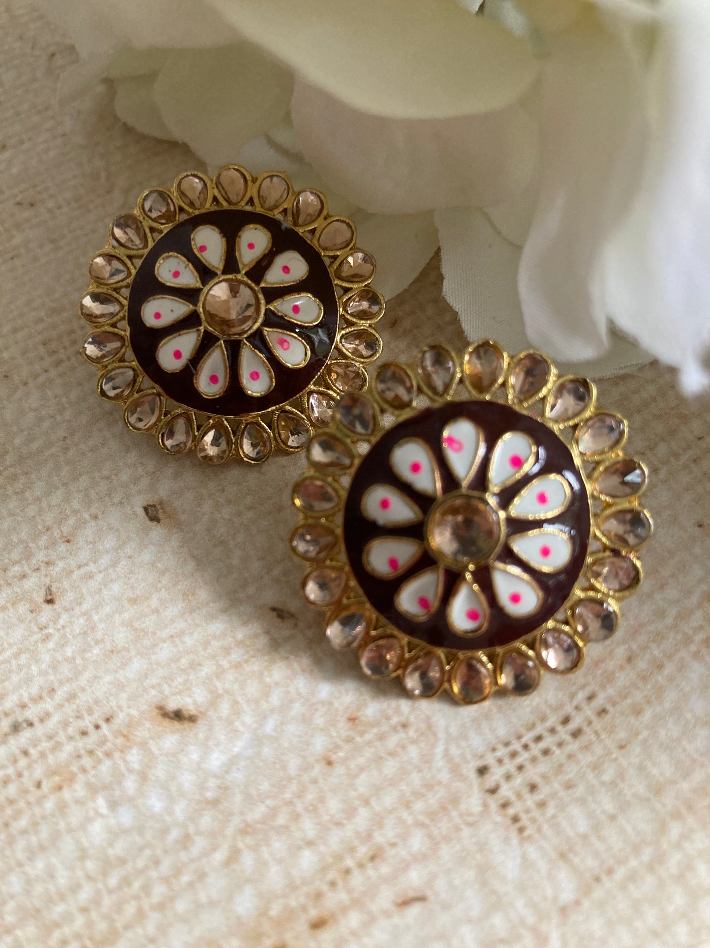 Pari Meenakari Stud Earrings (Burgundy) (ST1007)