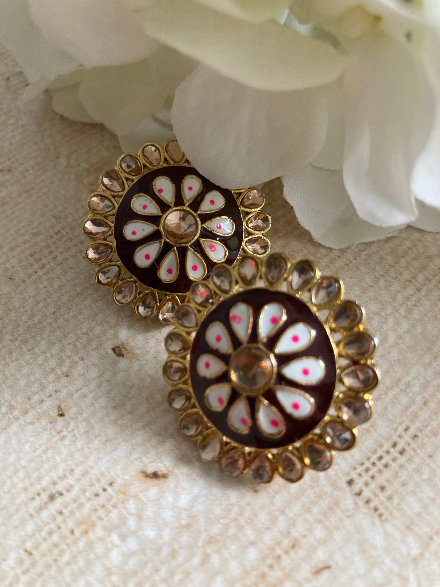 Pari Meenakari Stud Earrings (Burgundy) (ST1007)