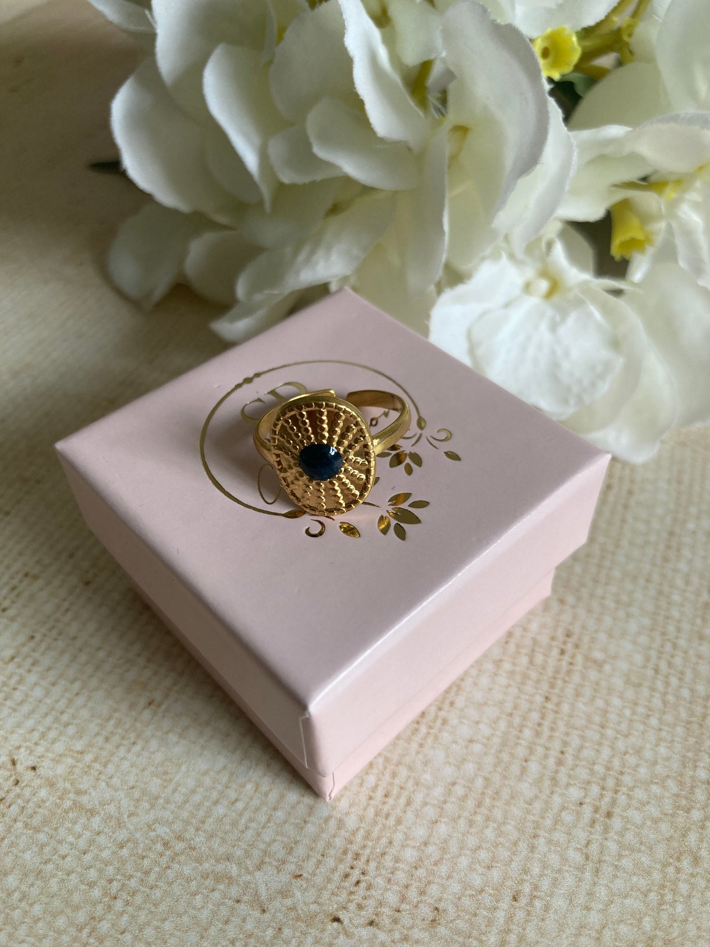 18K Gold Plated Adjustable Ring (ST1009) (Emerald)