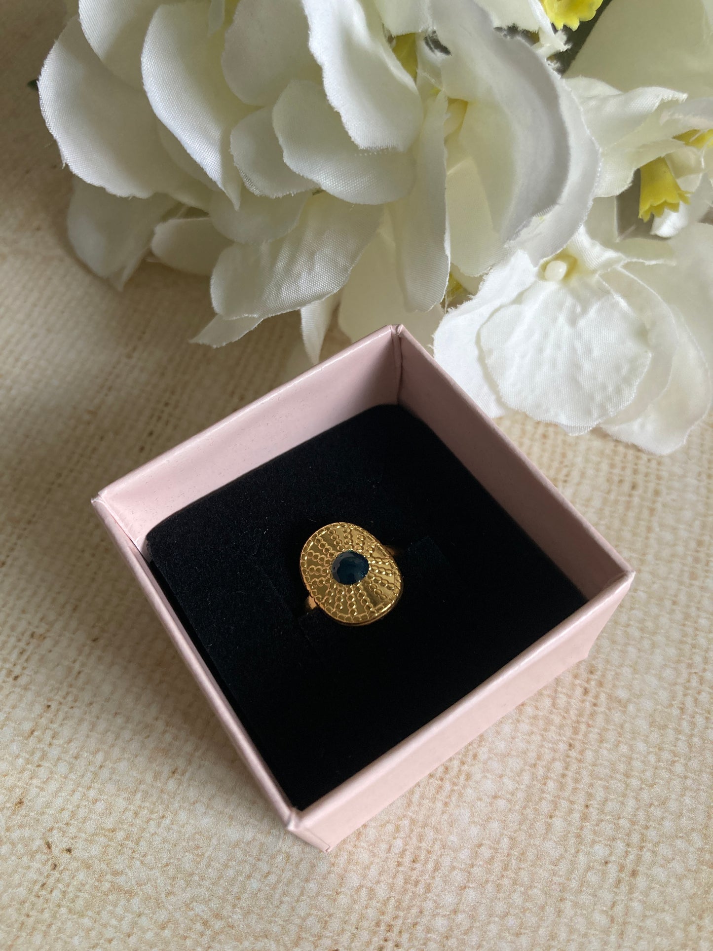 18K Gold Plated Adjustable Ring (ST1009) (Emerald)