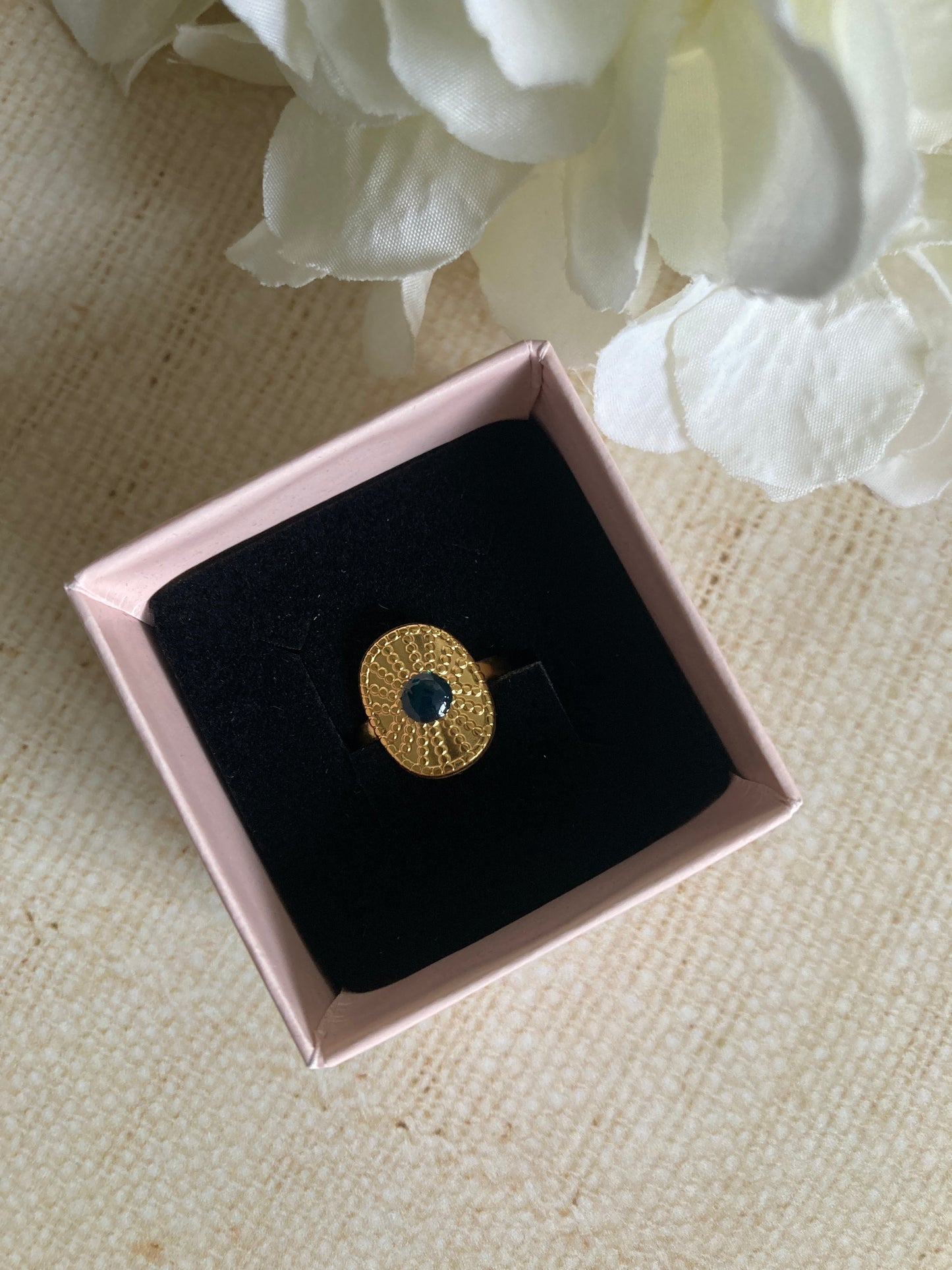18K Gold Plated Adjustable Ring (ST1009) (Emerald)