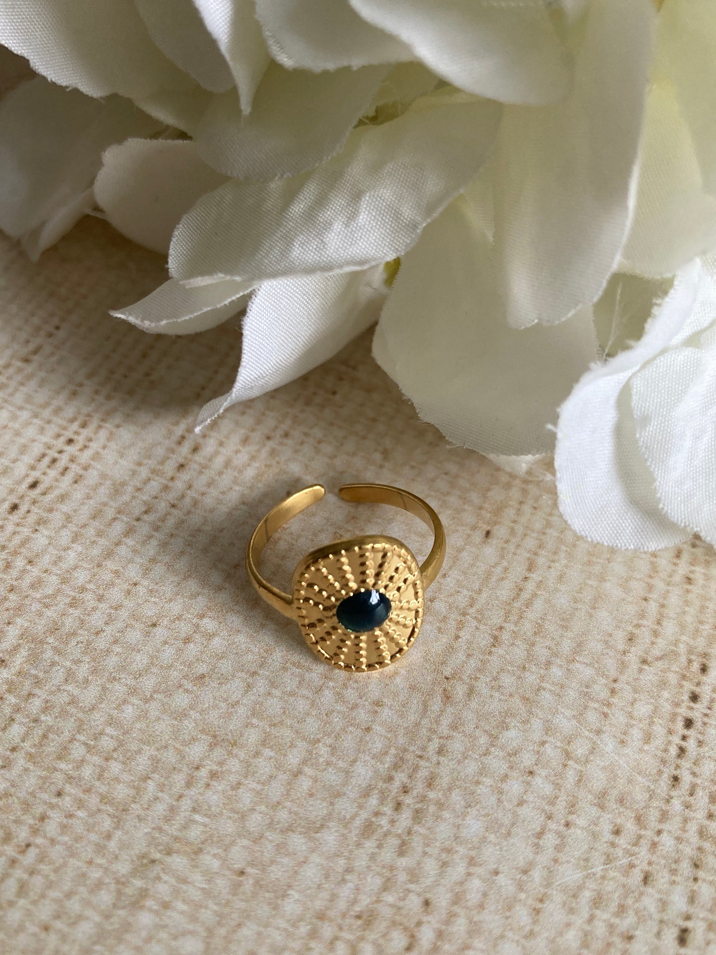 18K Gold Plated Adjustable Ring (ST1009) (Emerald)