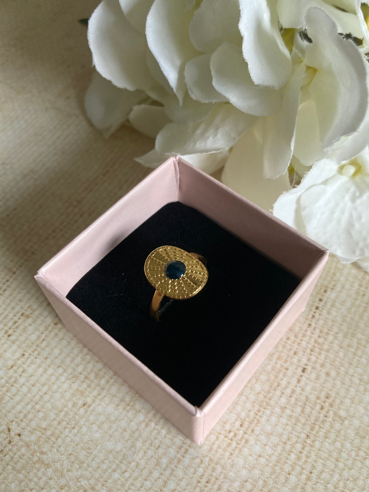 18K Gold Plated Adjustable Ring (ST1009) (Emerald)