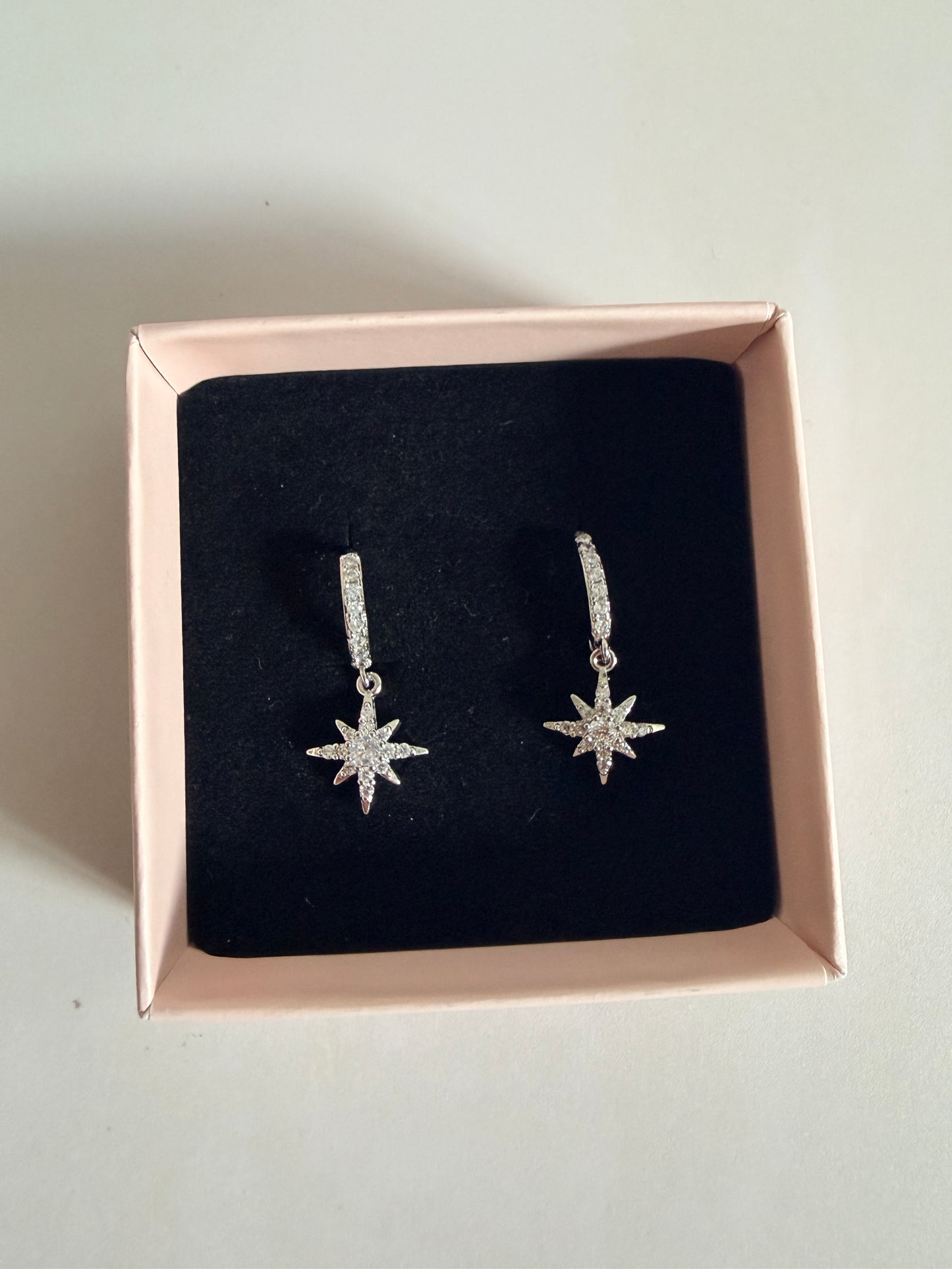 Silver Dangle Star Hoop Earrings (ST1255)
