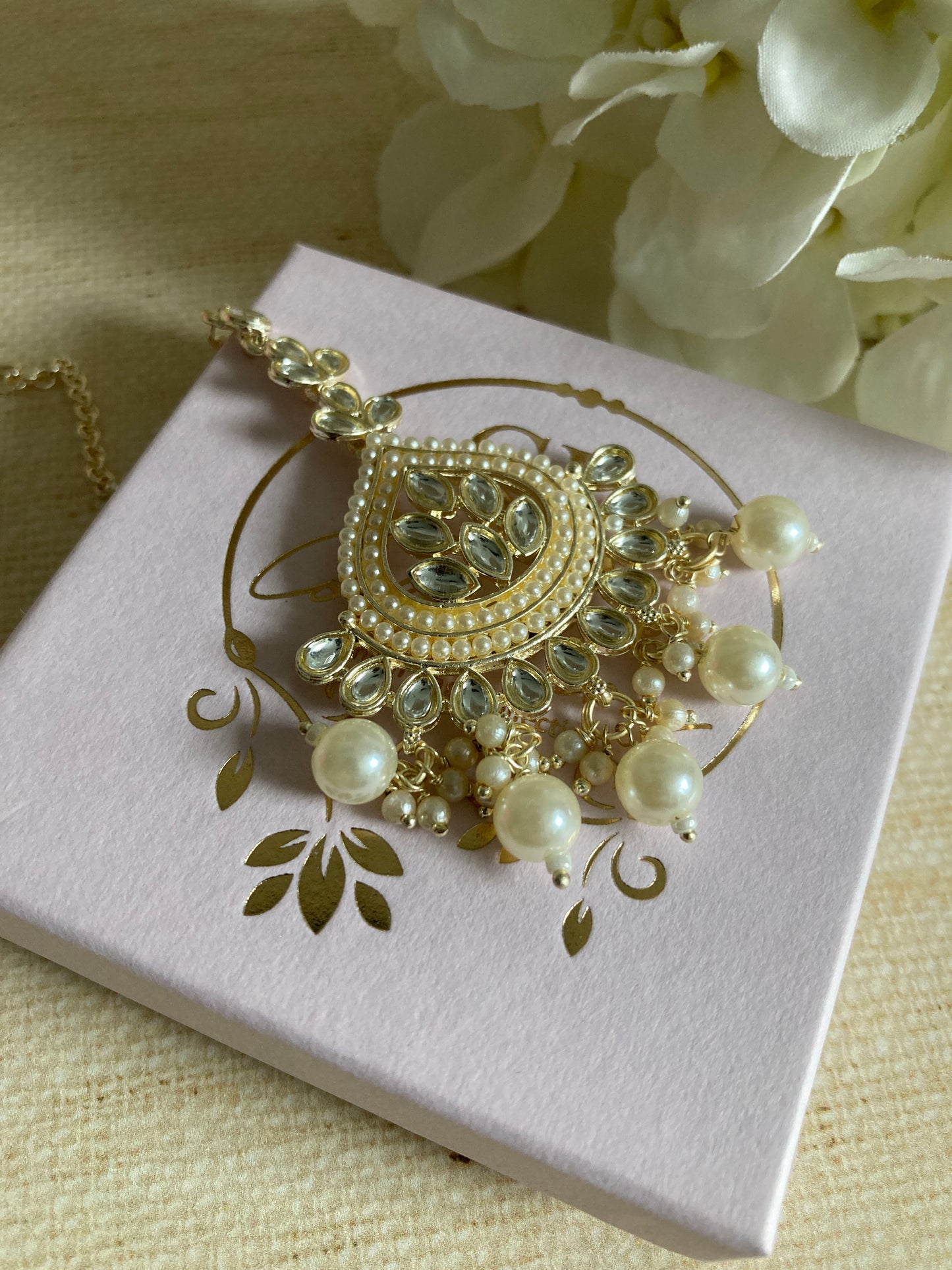 Gold Plated Kundan And Pearl Tikka (ST1015)