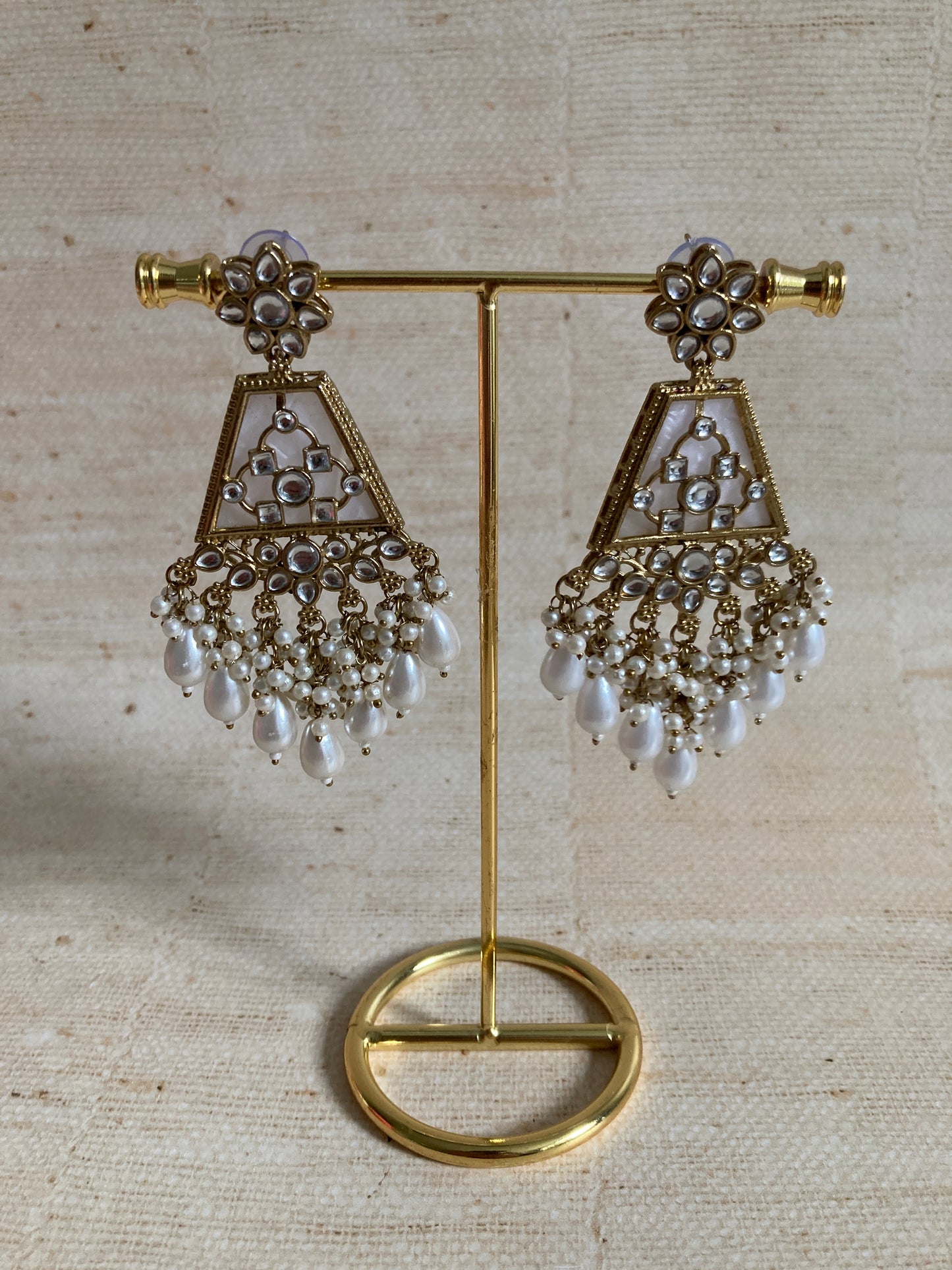 Farah Antique Gold Plated Kundan And Pearl Dangle Earrings (ST1016)