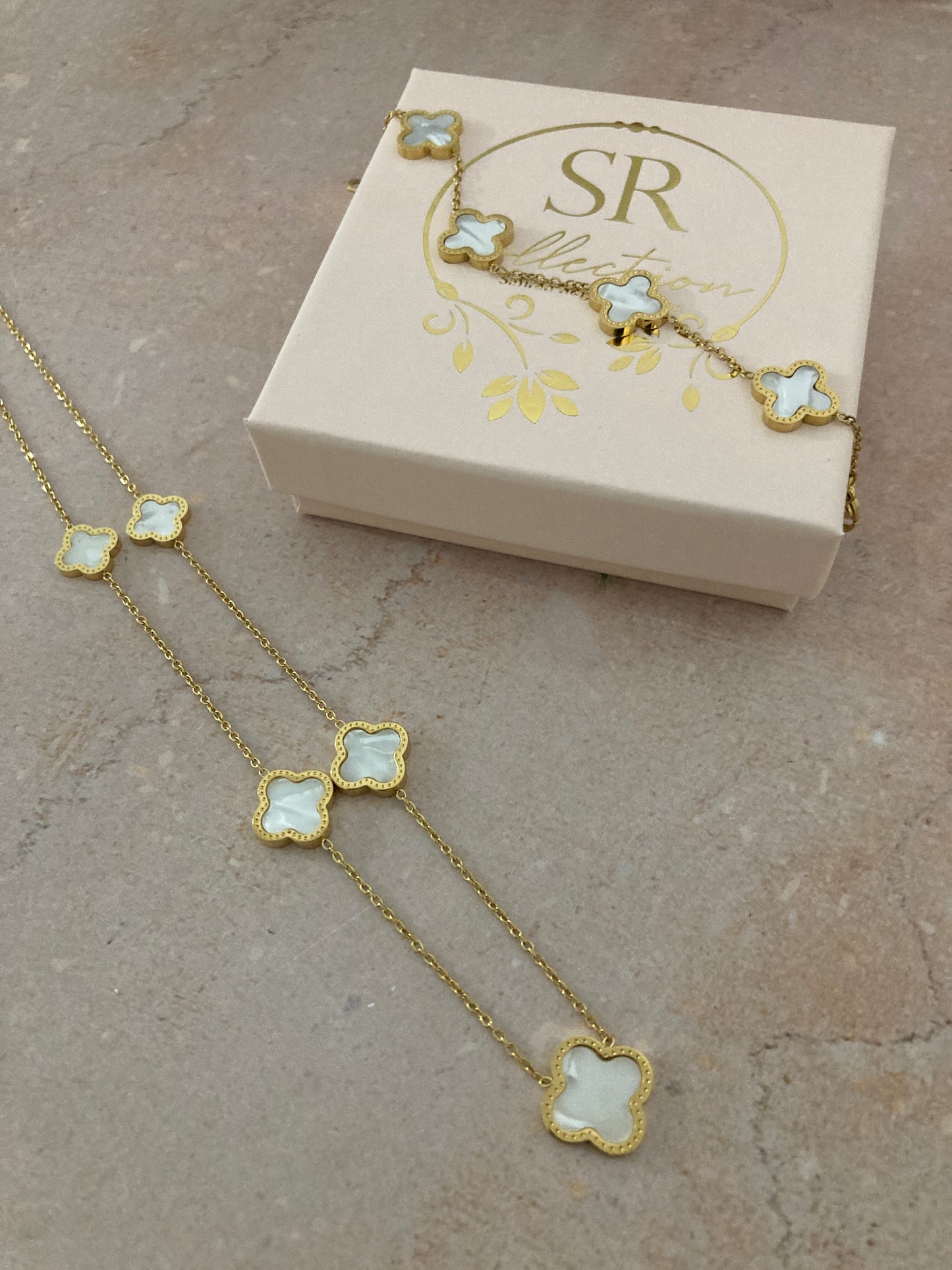 Gold White Leaf Necklace