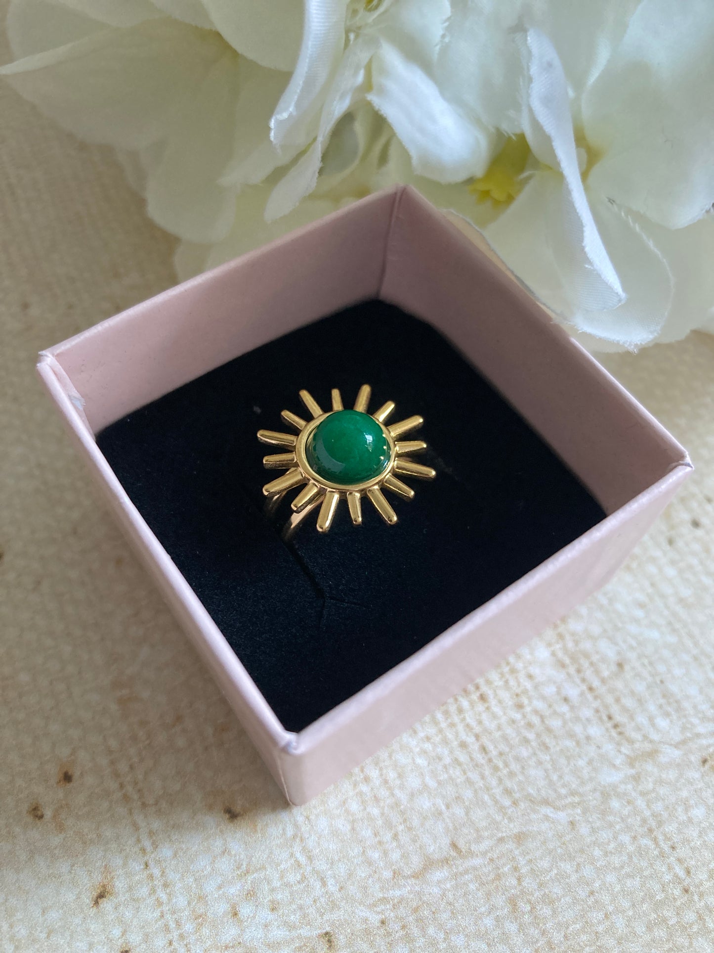 Gold Adjustable Sun Ring (ST866) (Emerald Green)