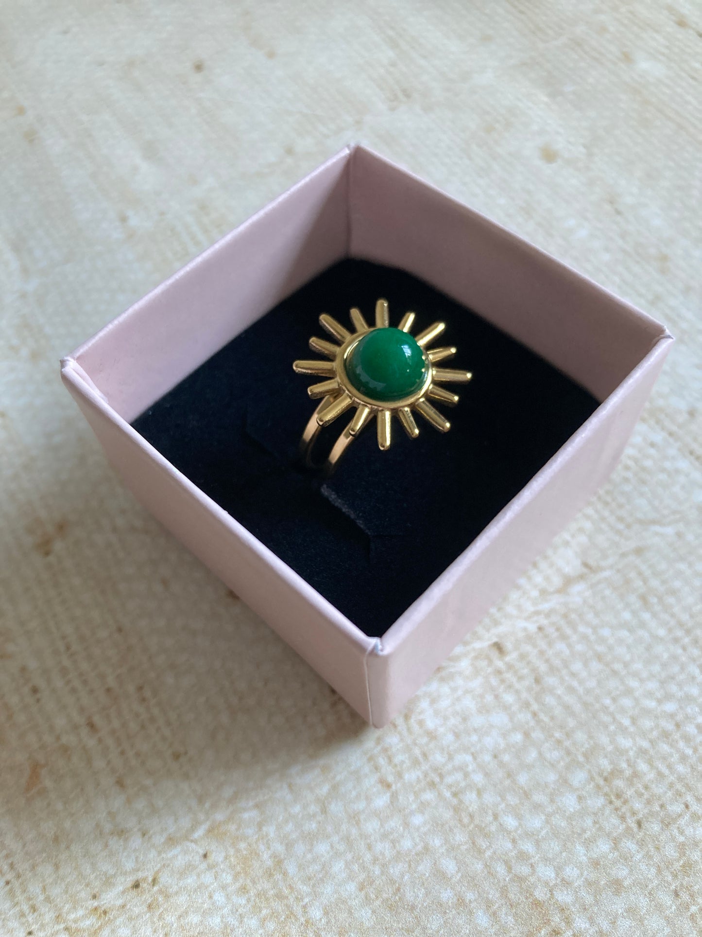 Gold Adjustable Sun Ring (ST866) (Emerald Green)