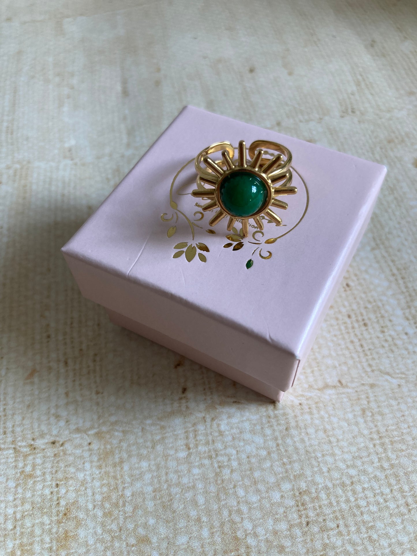 Gold Adjustable Sun Ring (ST866) (Emerald Green)